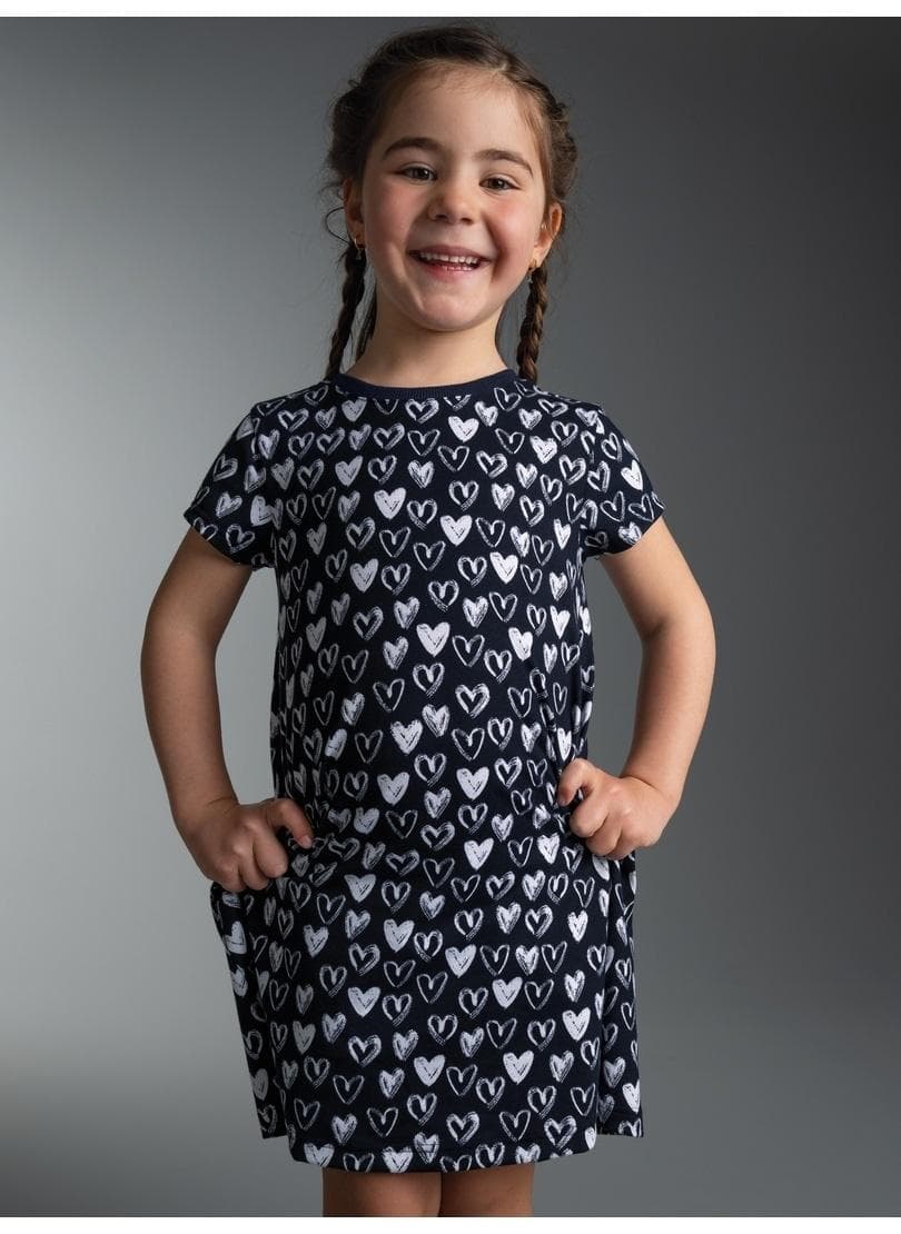 TRIGEMA Jerseykleid Mädchen navy Herz-Motive 100% Baumwolle Gr. 116