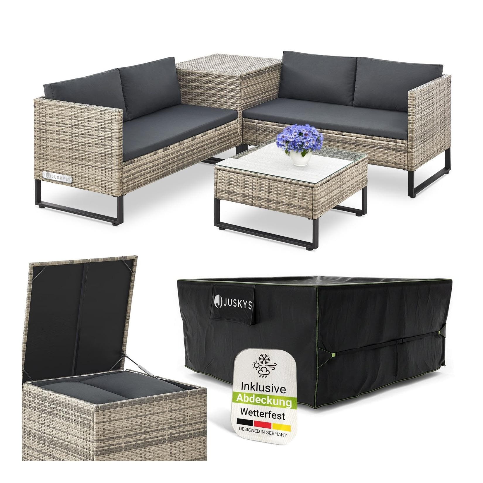 Juskys Polyrattan Lounge Santorini Outdoor Sitzecke Grau