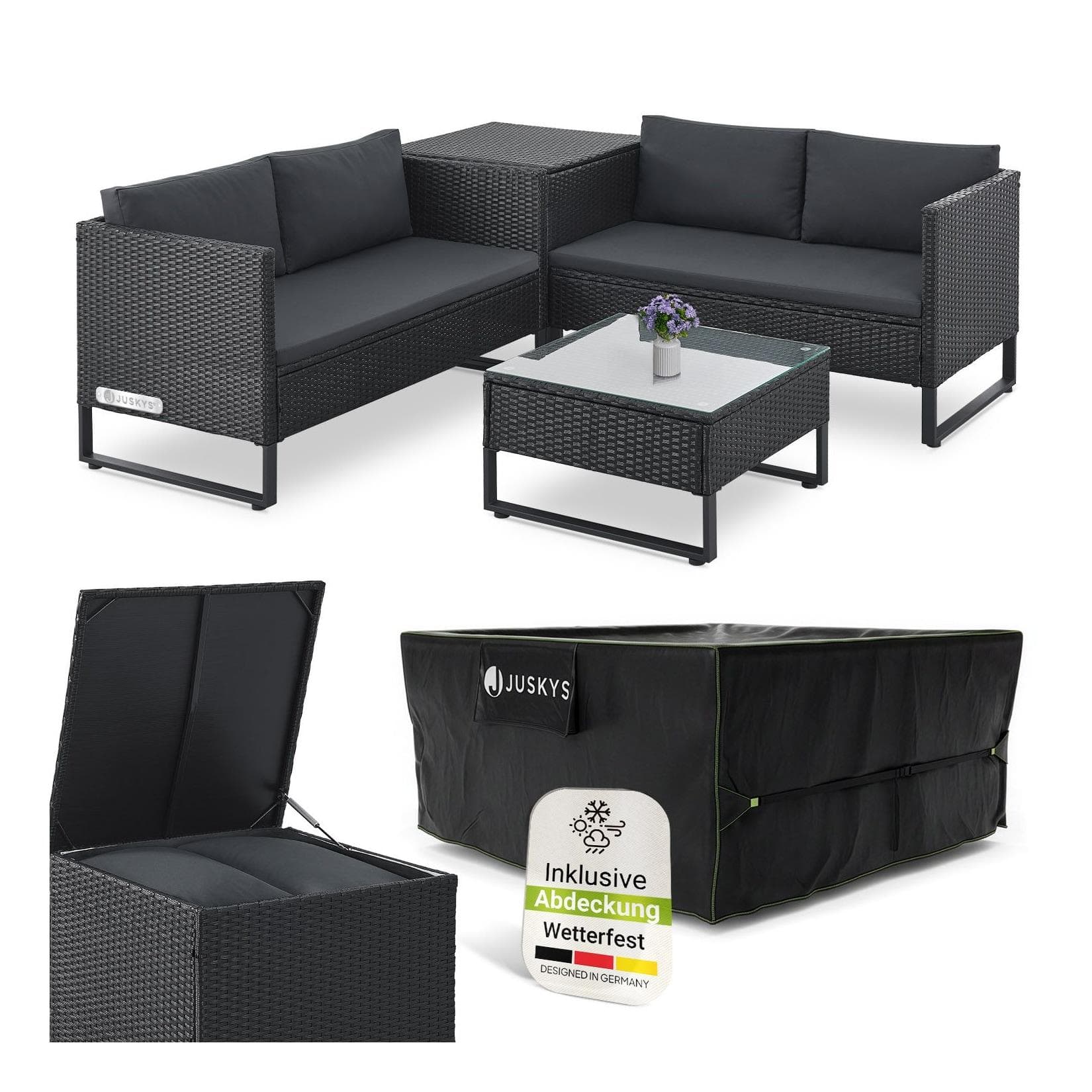 Juskys Polyrattan Lounge Santorini Outdoor Sitzecke Schwarz