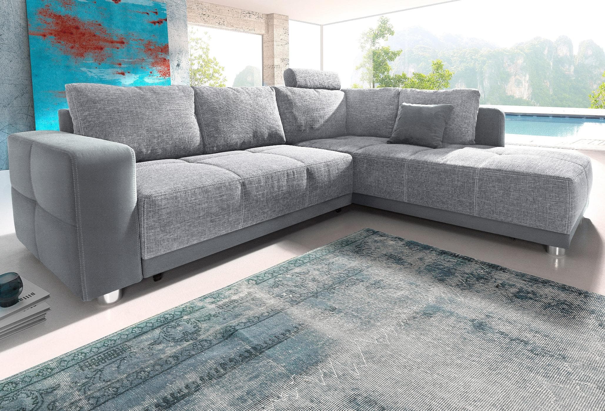 Jockenhöfer Gruppe Orlando Ecksofa L-Form Grau Softlux-Kunstleder