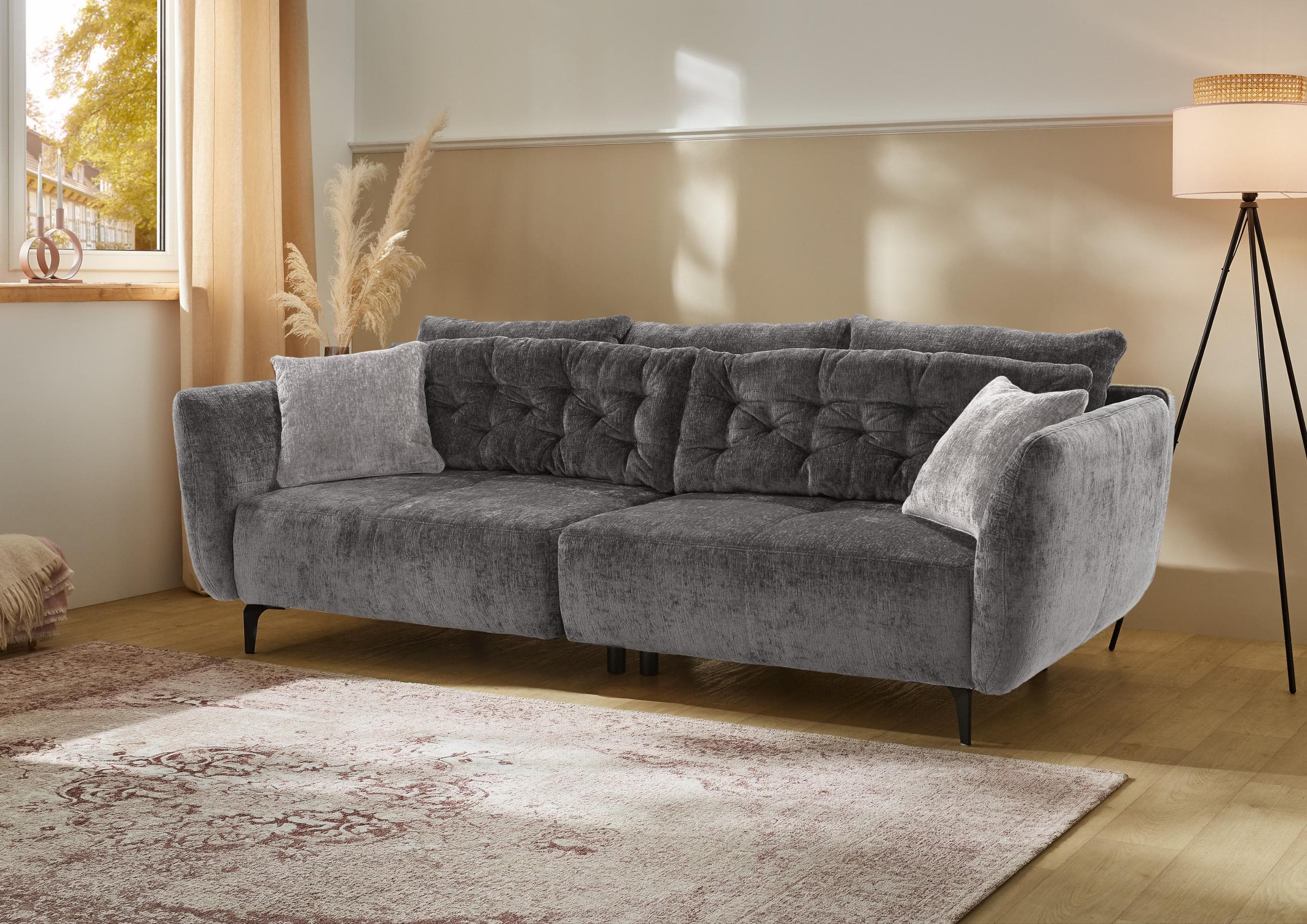 Jockenhöfer Gruppe Big-Sofa Spa Grau Retro-Look mit 7 Kissen