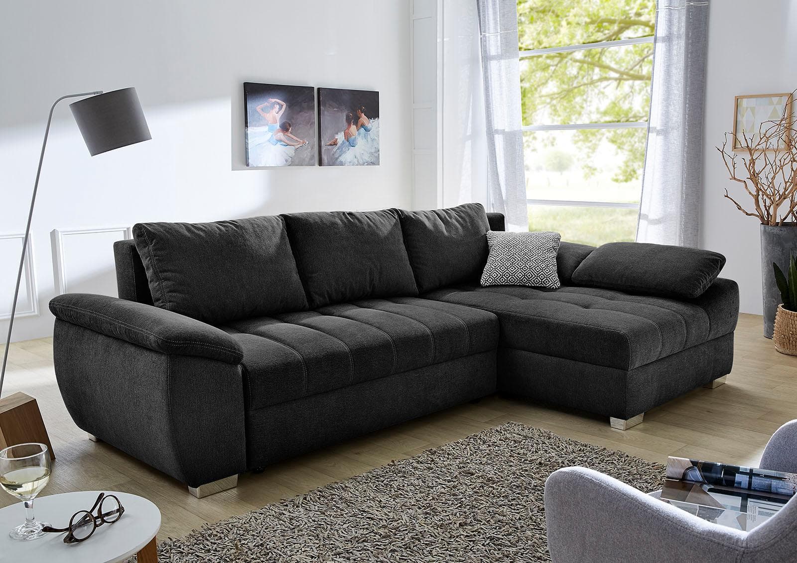 Jockenhöfer Ecksofa Alster L-Form Schwarz mit Bettfunktion