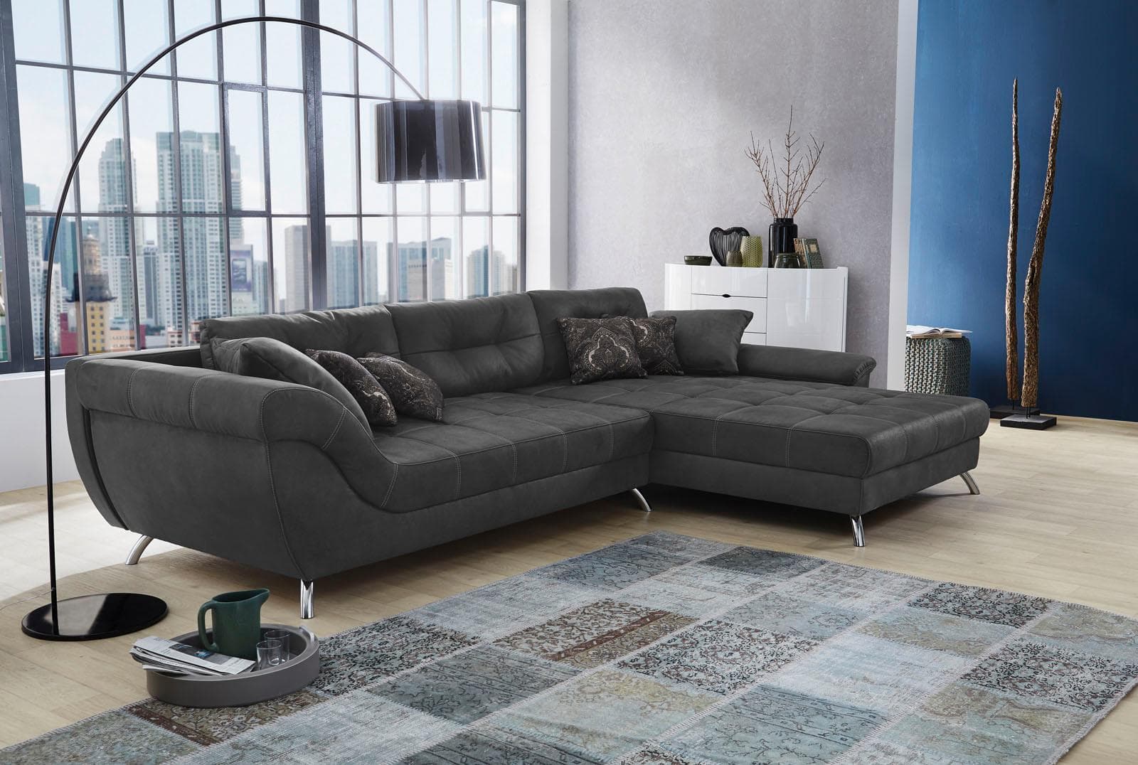 Ecksofa San Francisco L-Form Anthrazit Luxus-Microfaser