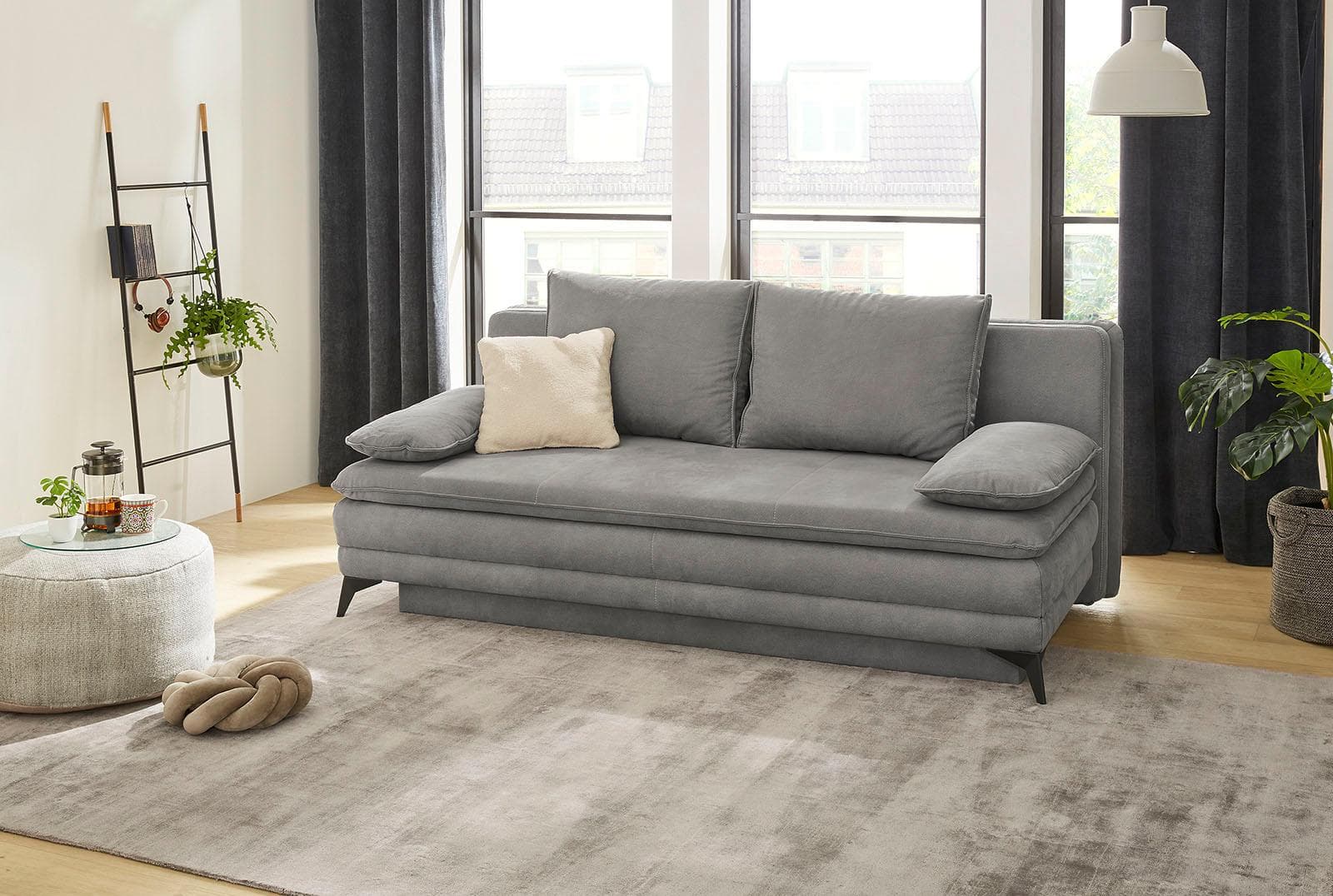 Jockenhöfer Schlafsofa Laurin Grau mit Bettfunktion und Bettkasten