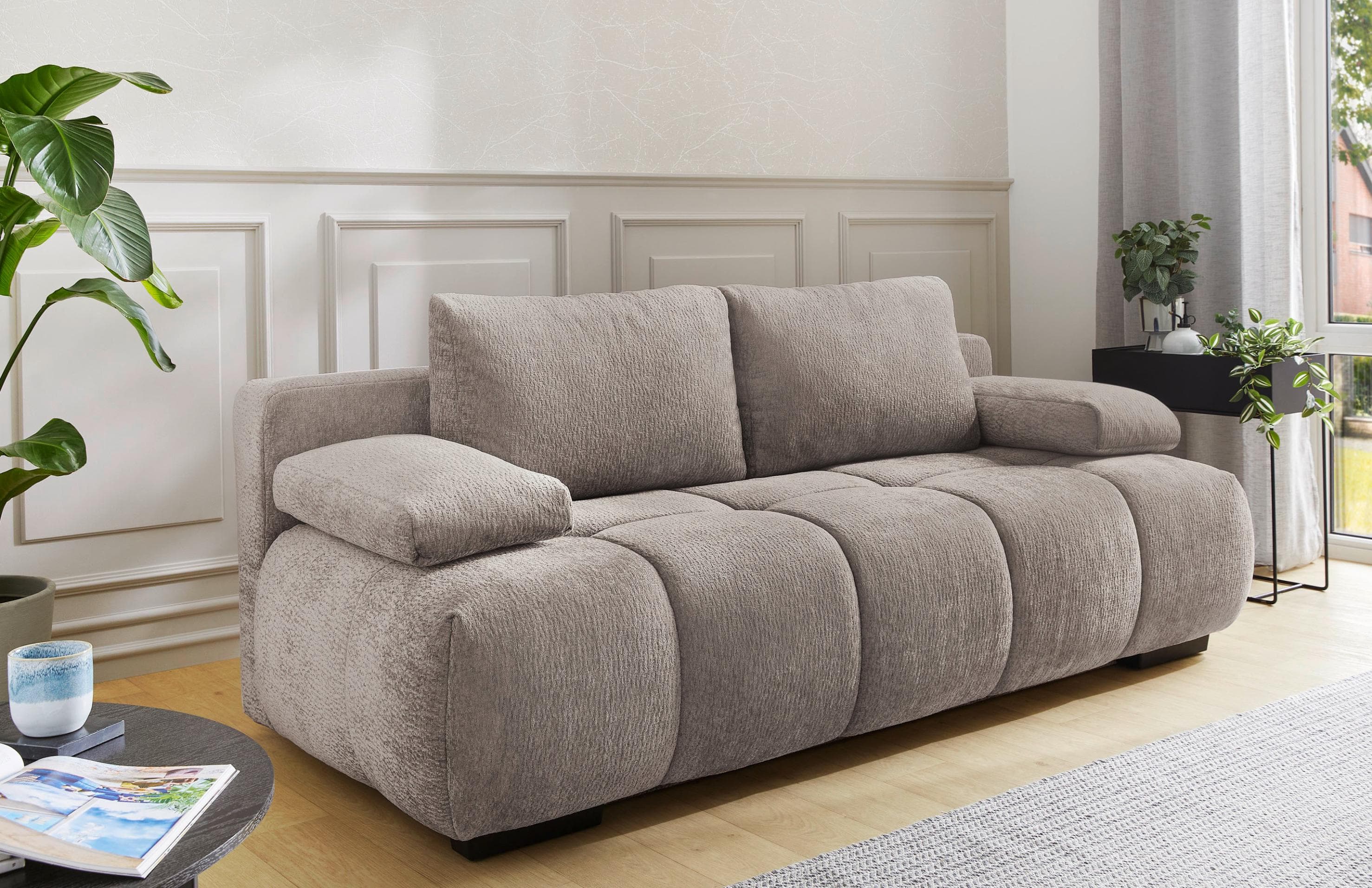 Trendiges Schlafsofa in Greige - Polyester
