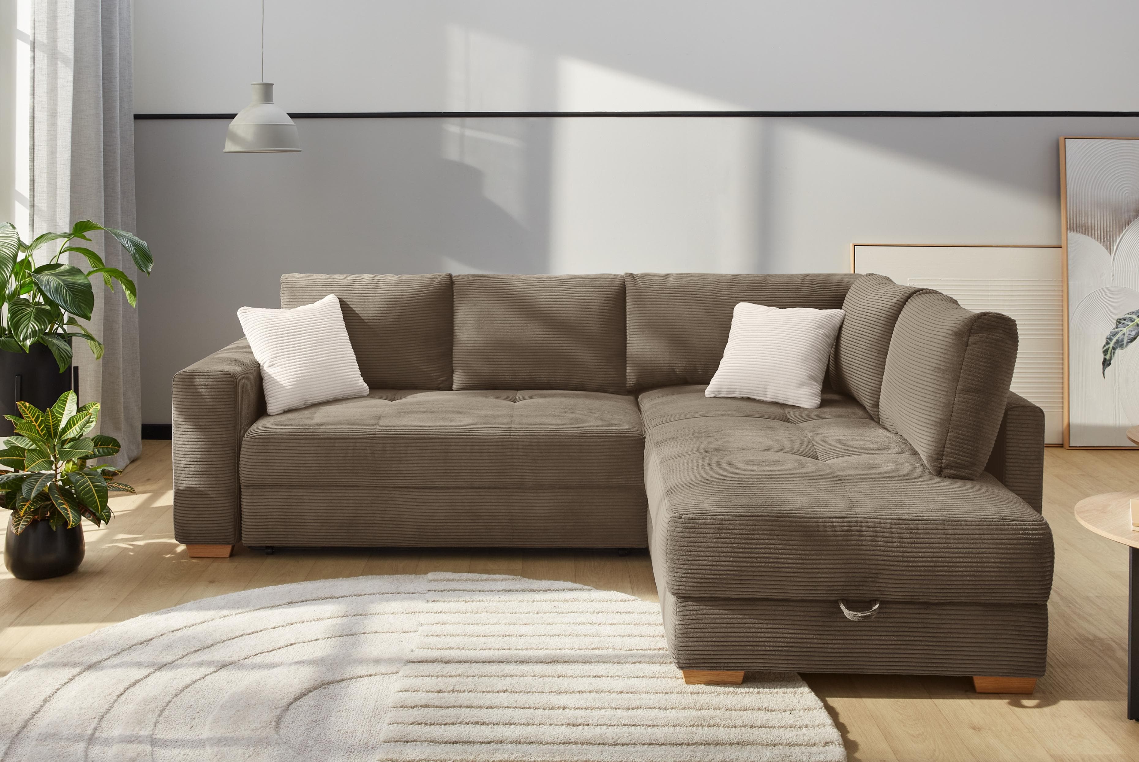 Jockenhöfer Ecksofa Sunset L-Form Taupe mit Bettfunktion