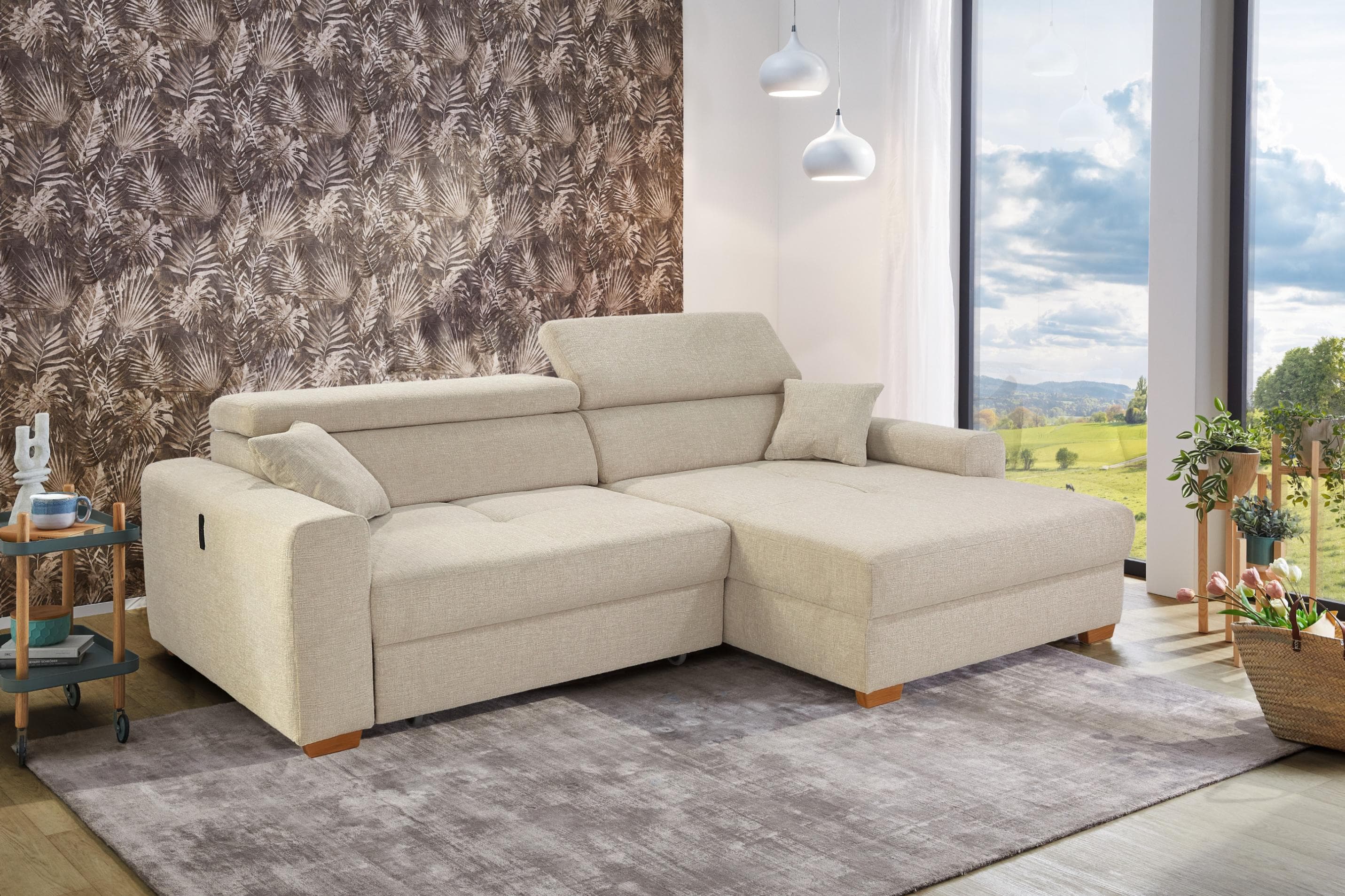 Jockenhöfer Gruppe Ecksofa Slider L-Form Beige Elektrische Sitztiefenverstellung