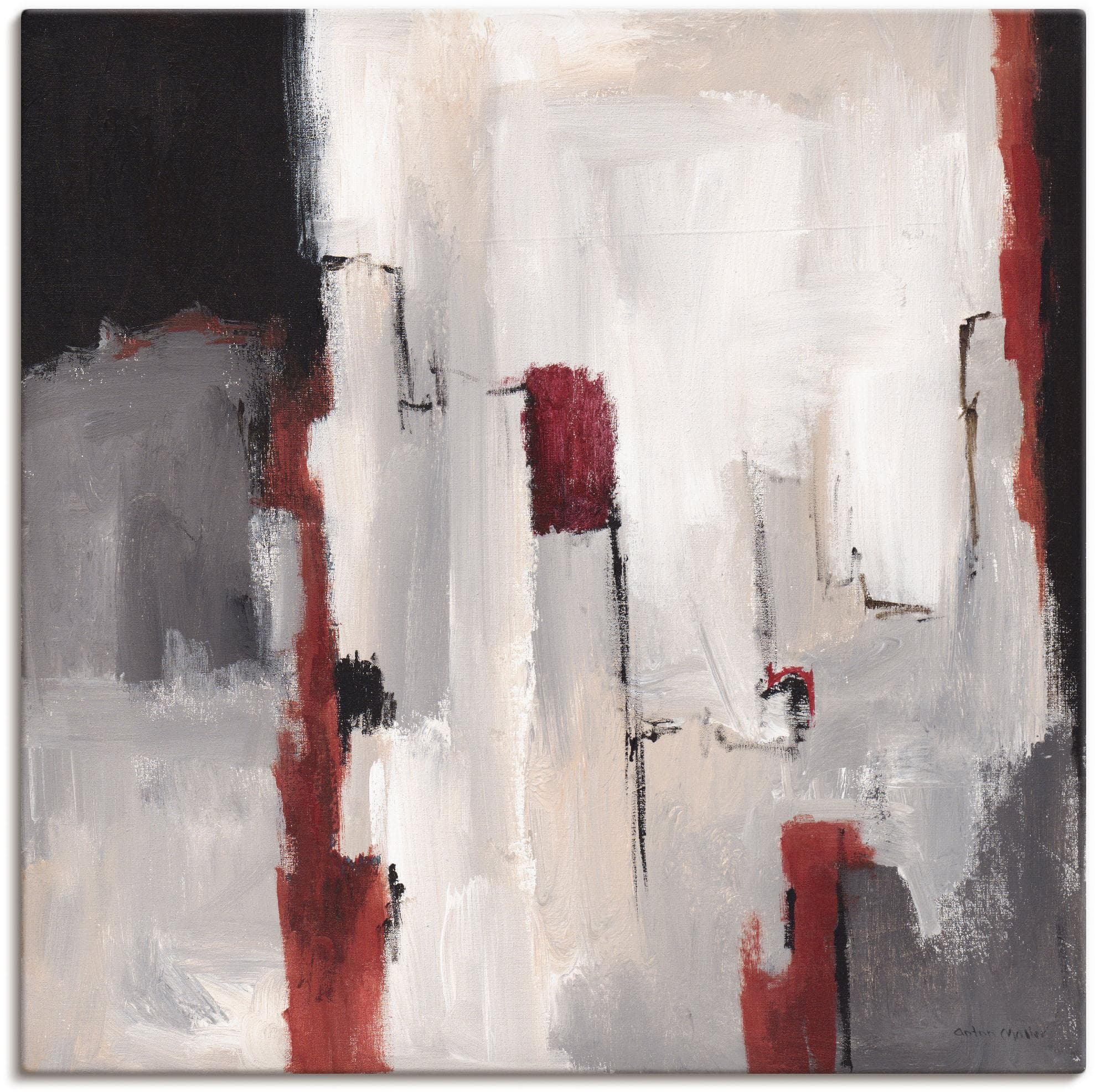 ARTLAND Leinwandbild Rot an Grau II Grau Quadratisch