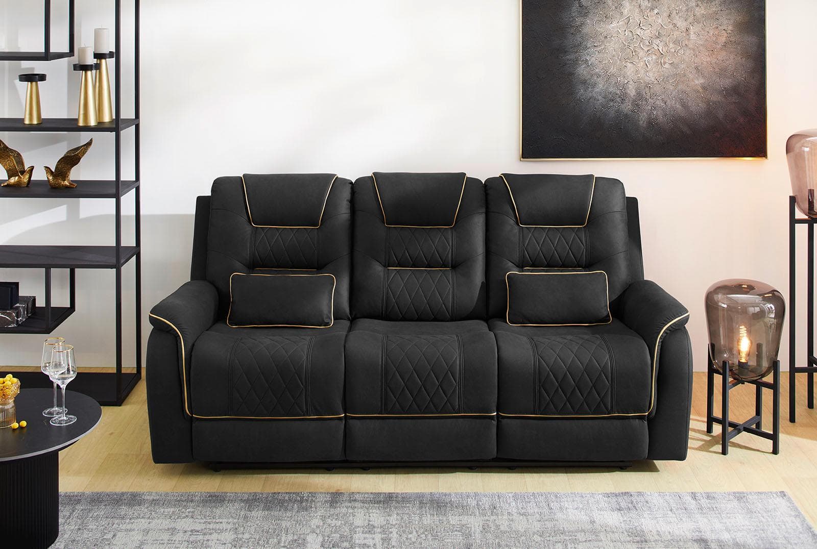 Jockenhöfer Nevada 3-Sitzer Sofa Schwarz mit Relaxfunktion