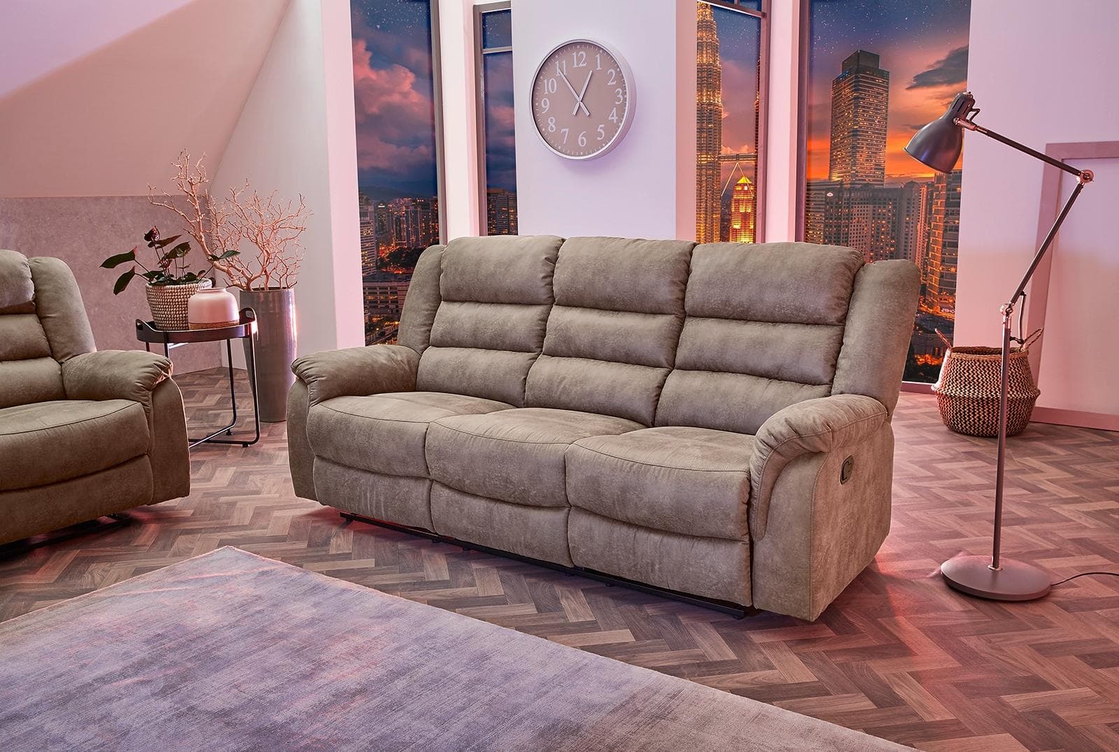 Jockenhöfer Gruppe Sofa Cleveland 3-Sitzer Relaxfunktion Grau-Braun