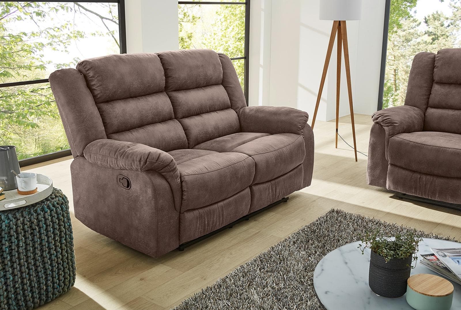 Jockenhöfer 2-Sitzer Sofa Cleveland Relax grau-braun Microfaser