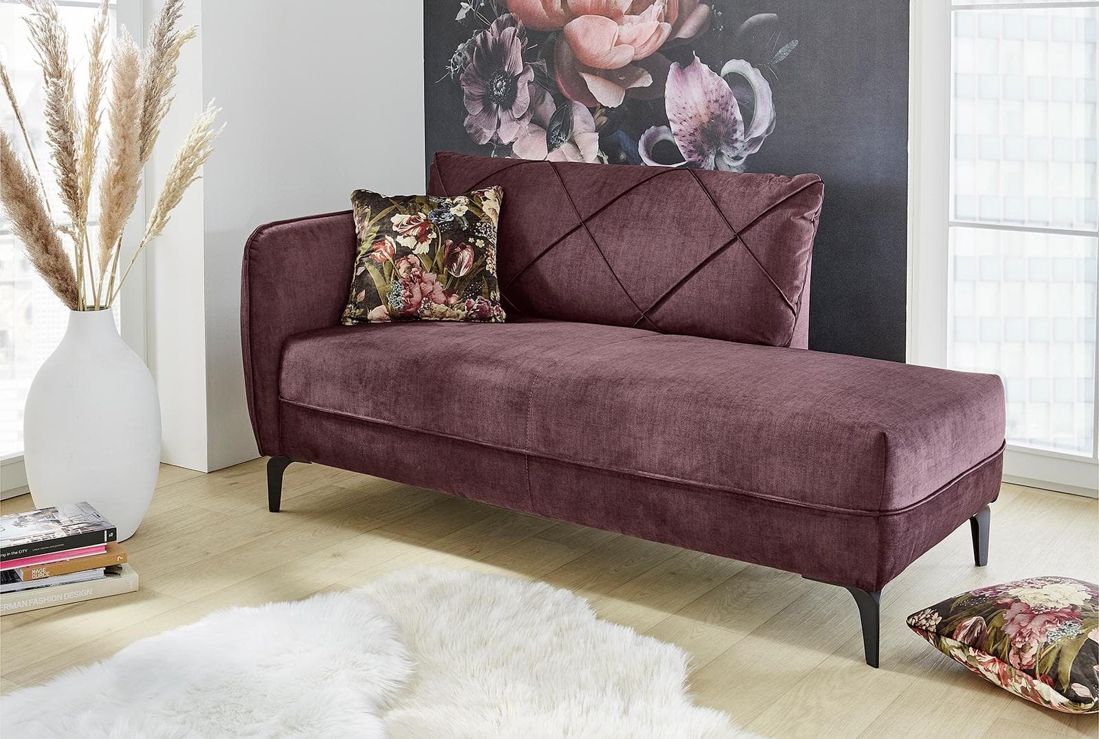 Jockenhöfer Recamiere Novara Lila Retro-Optik mit Zierkissen