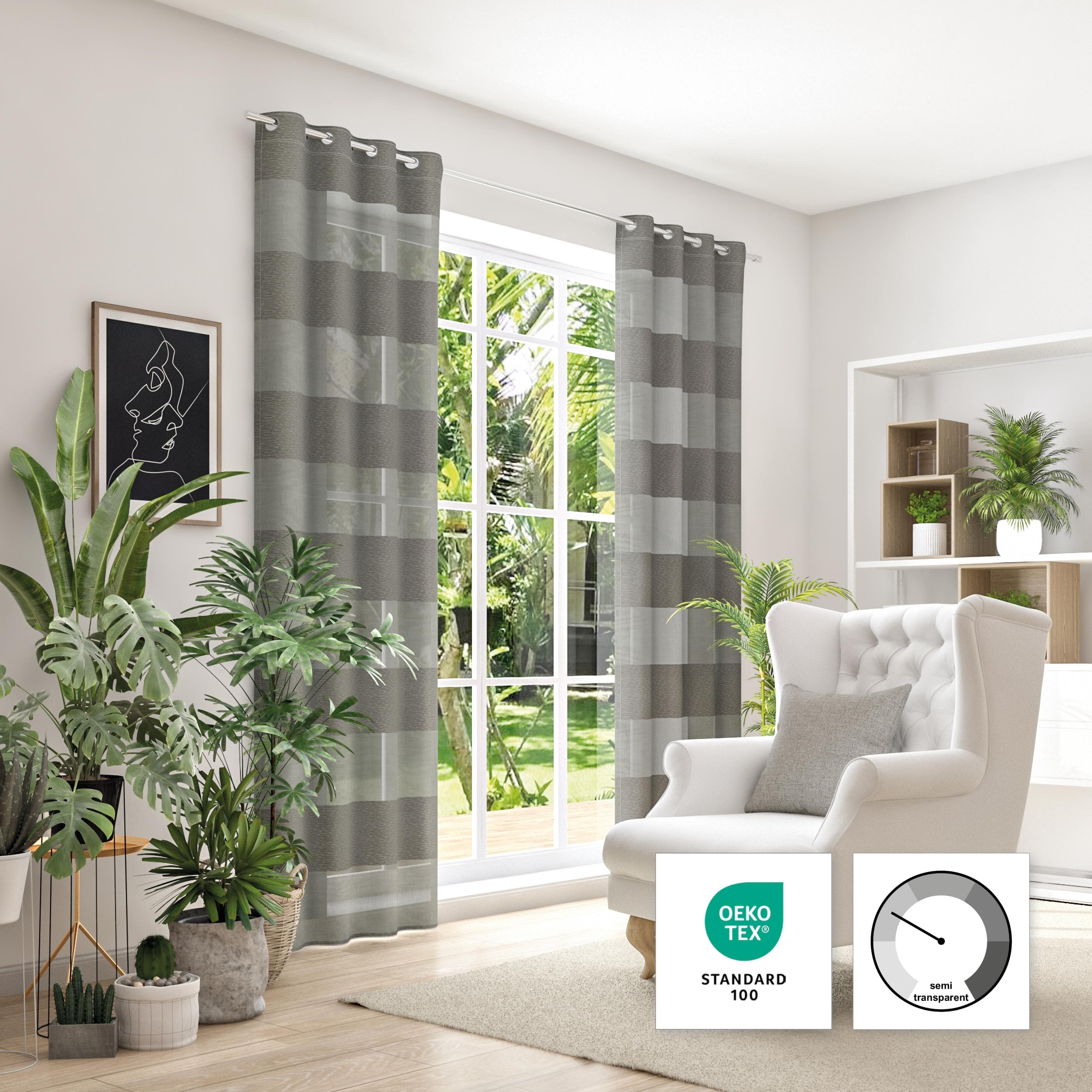 NEUTEX FOR YOU Vorhang SONORA Taupe Polyester Jacquard Metallösen