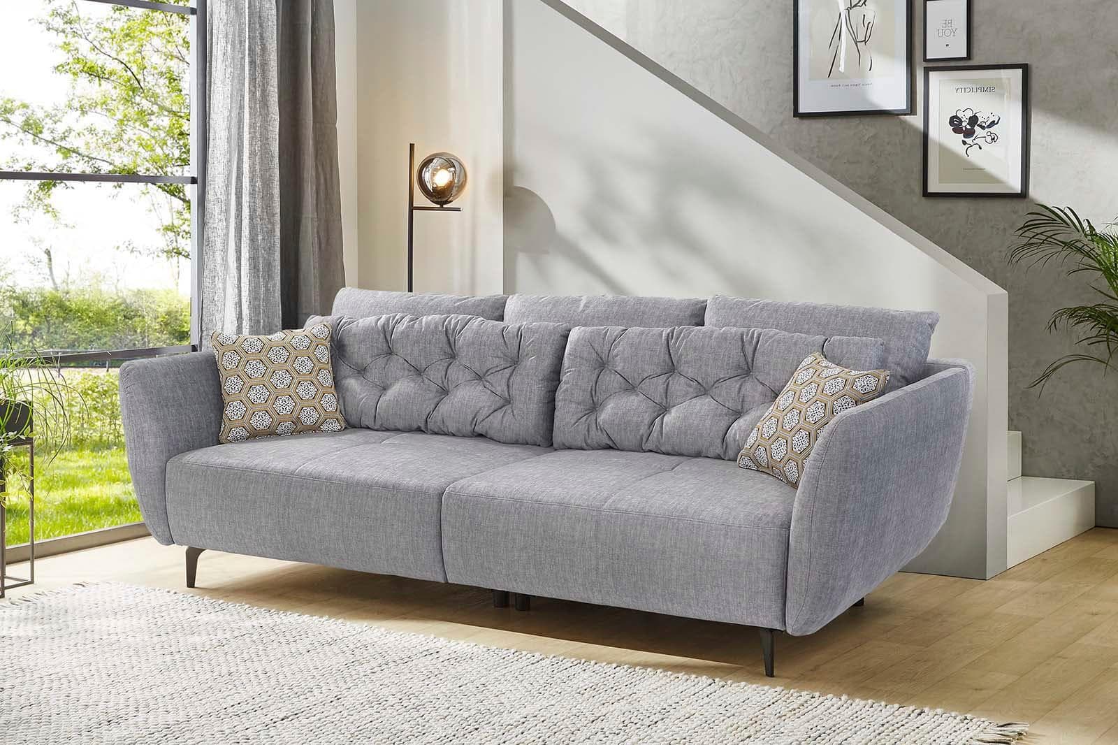 Jockenhöfer Big-Sofa Spa Retro-Look Grau mit Kissen