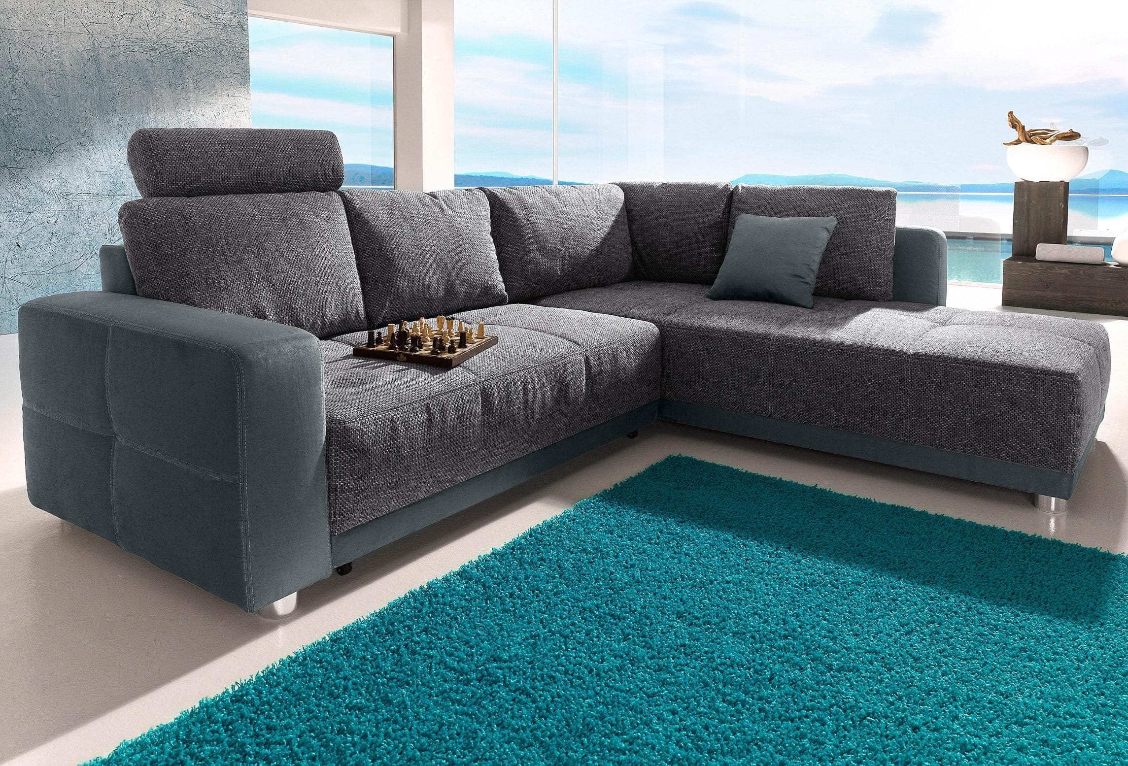 Jockenhöfer Gruppe Orlando L-Form Ecksofa Dunkelgrau mit Bettfunktion