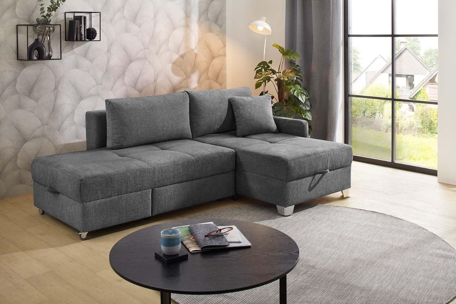 Jockenhöfer Ecksofa Lemberg L-Form mit Bettfunktion und Dreh-Ottomane
