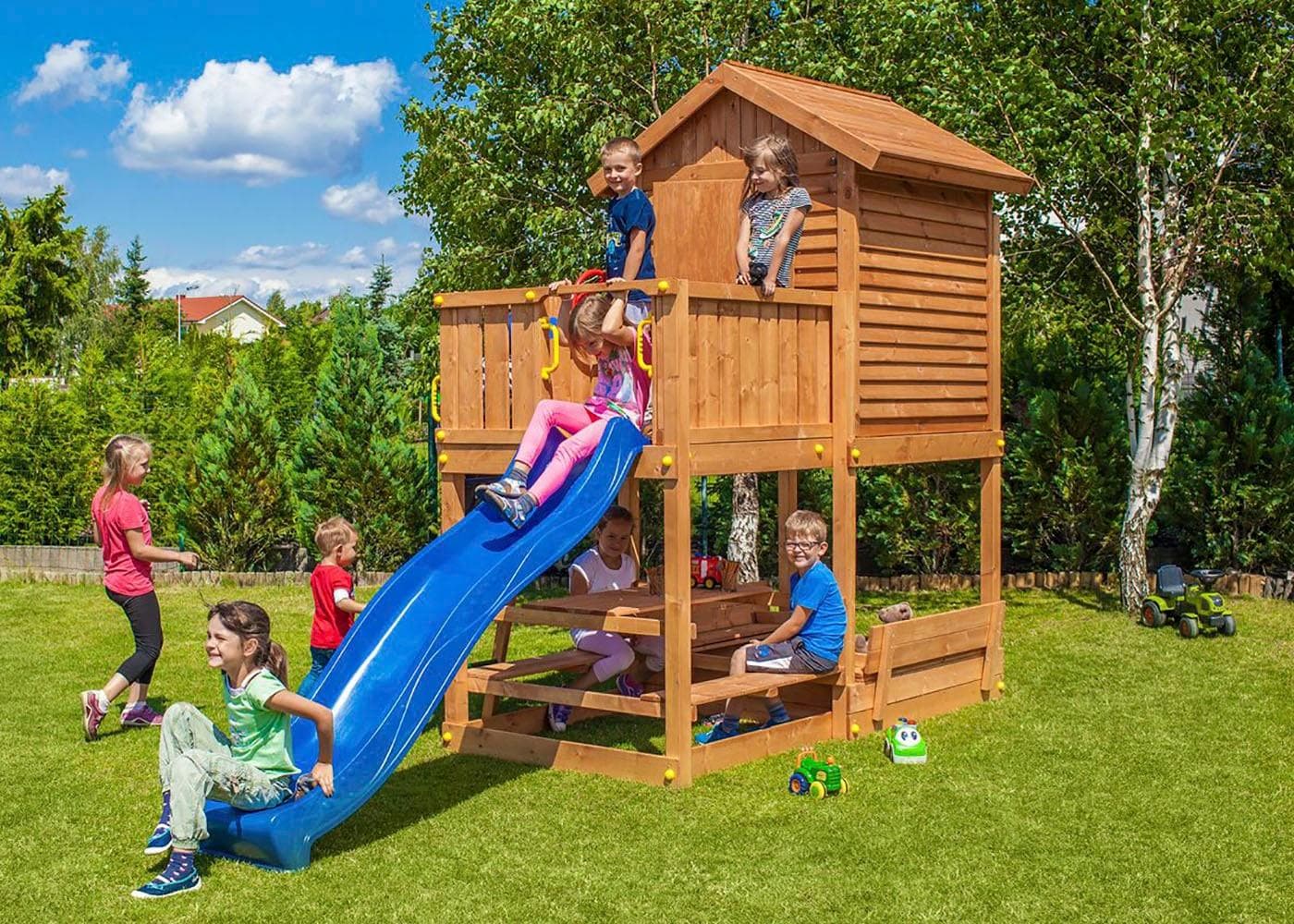 FUNGOO Spielturm My HOUSE Free Time Beach mit Rutsche und Schaukel