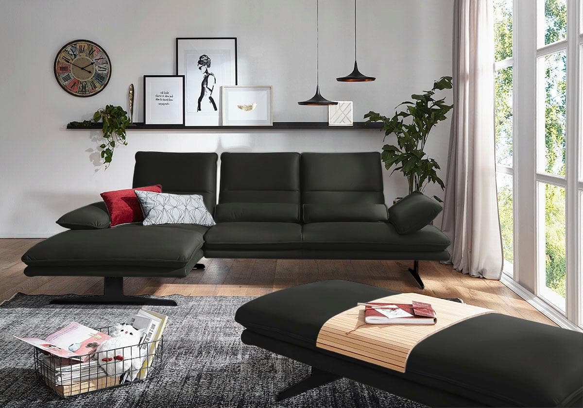 W.SCHILLIG Ecksofa Broadway Grau Longlife Leder Sitztiefenverstellung