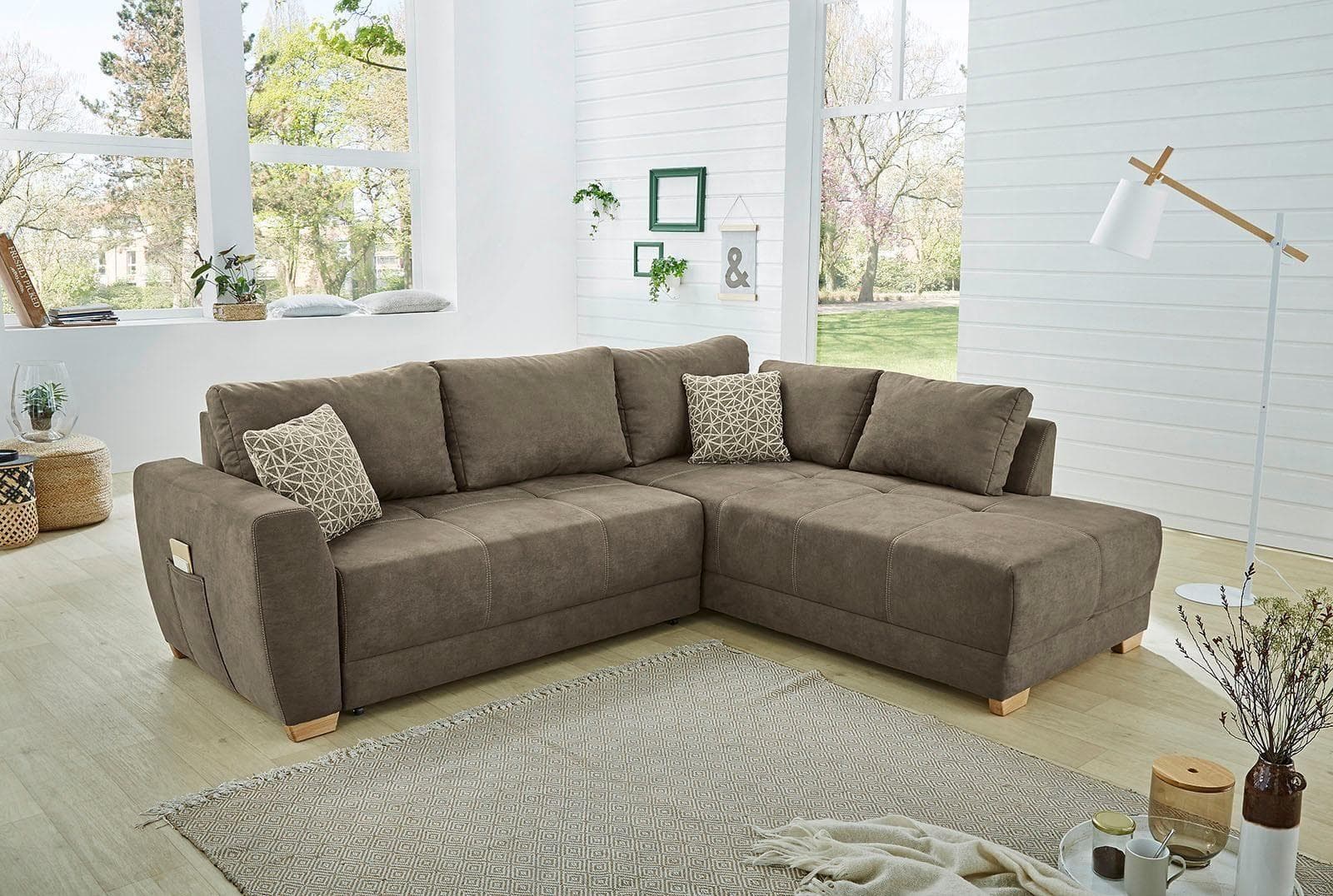 Jockenhöfer Ecksofa Luzern L-Form Braun mit Bettfunktion