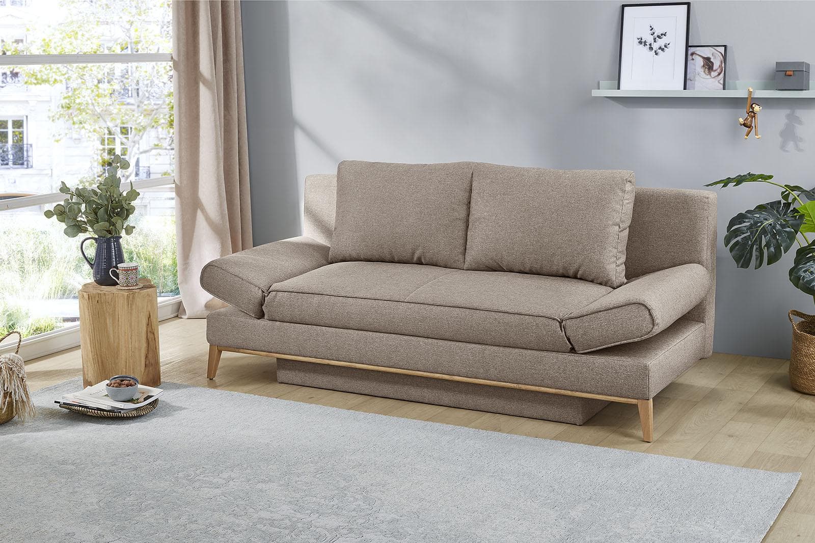 Jockenhöfer Schlafsofa Yann Beige mit Bettfunktion und Bettkasten