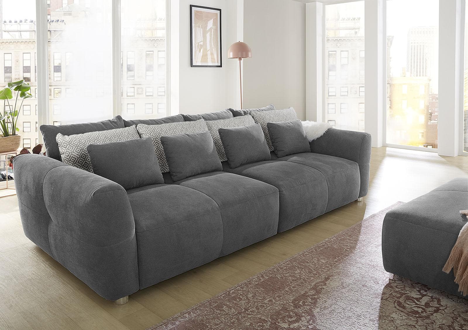 Jockenhöfer Gruppe Big-Sofa Gulliver Grau mit Federkern
