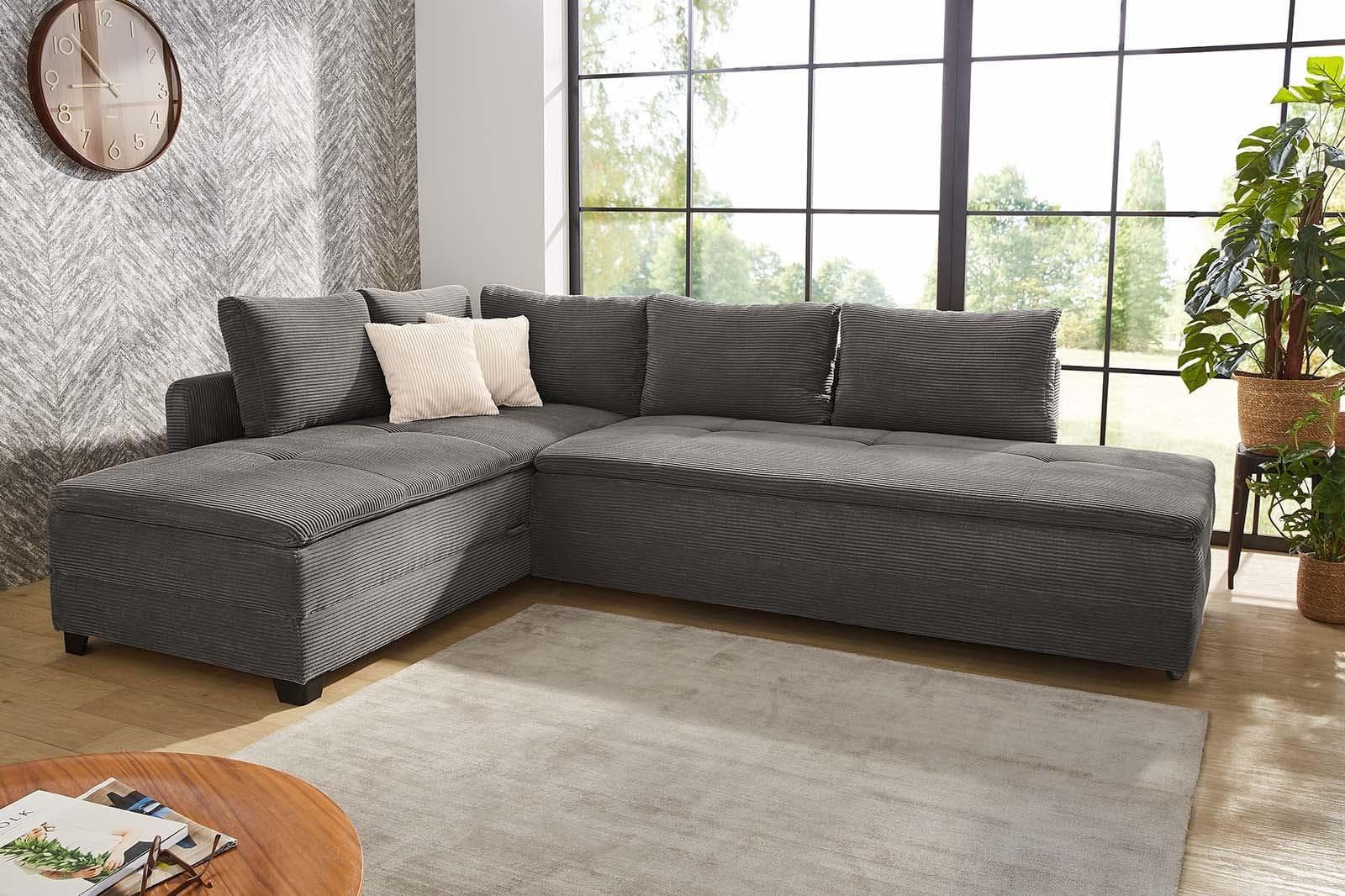 Jockenhöfer Madrid Ecksofa Grau L-Form mit Bettfunktion