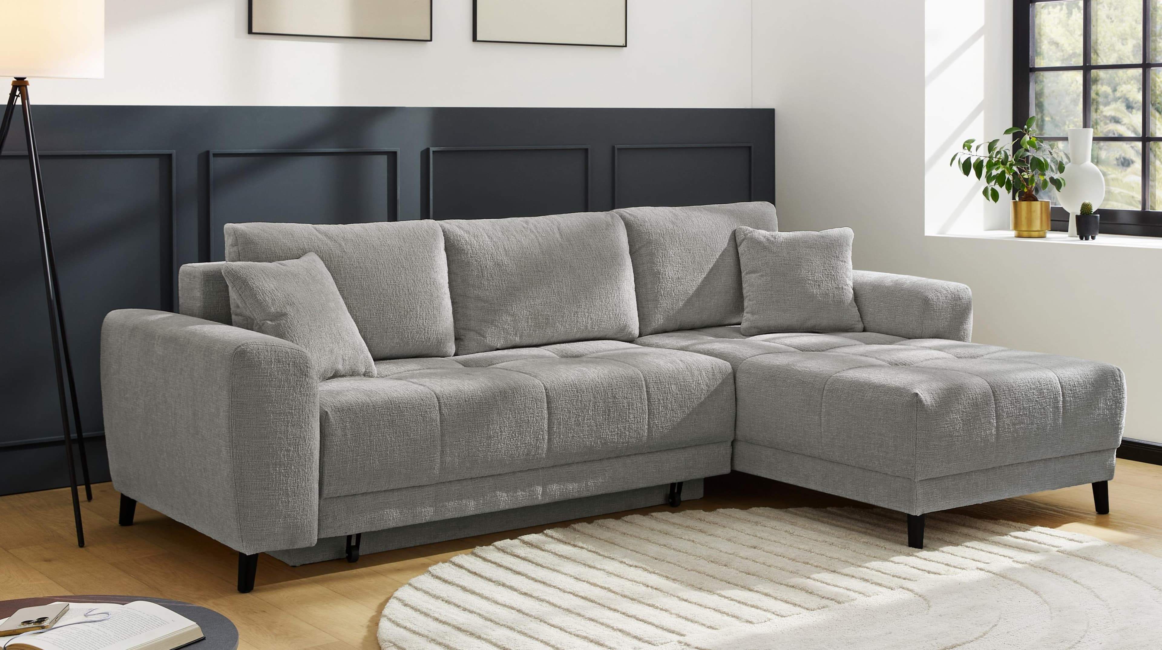 Jockenhöfer Beverly Ecksofa L-Form Grau mit Bettfunktion