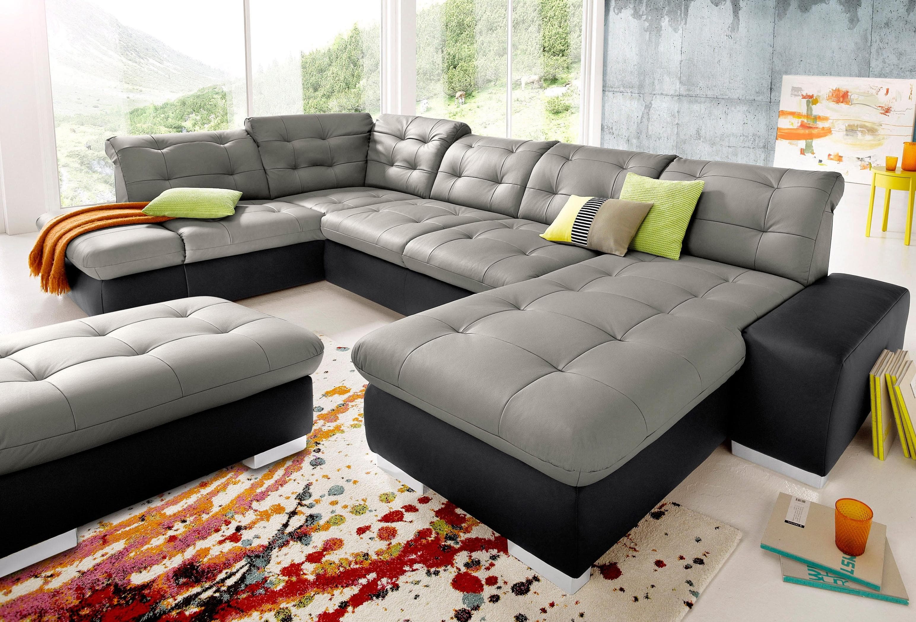 Wohnlandschaft SIT & MORE Palomino U-Form Schwarz Grau mit Kopfteilfunktion