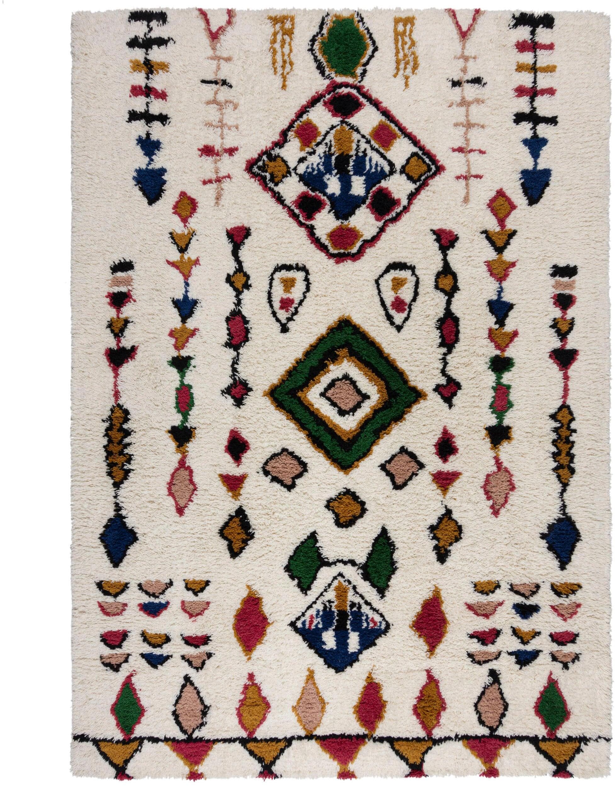 FLAIR RUGS Fes Shaggy Wollteppich Bunt Handgetuftet
