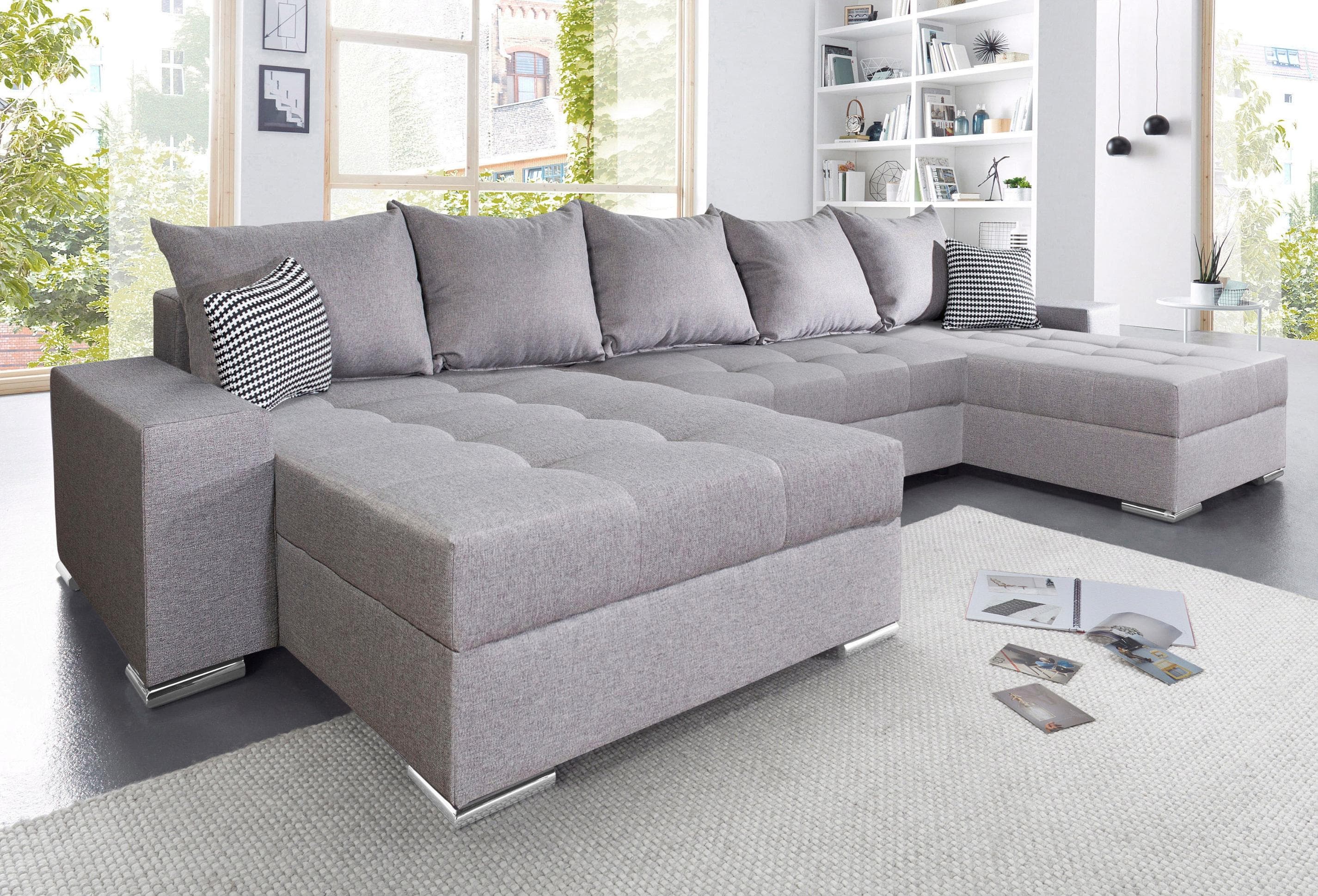 Wohnlandschaft COLLECTION AB Josy XXL U-Form mit Bettfunktion, Federkern, Hellgrau