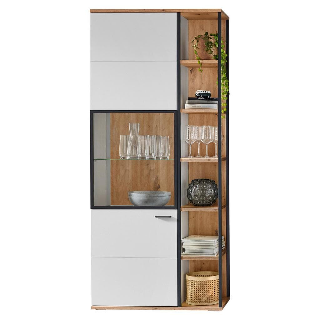home24 Vitrine Schwarz Weiß Eiche Artisan Glas Holzwerkstoff 10 Fächer