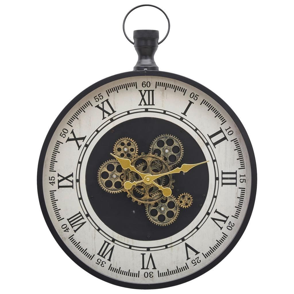Landscape Wanduhr Schwarz, Weiß, Gold Metall, Glas, Holzwerkstoff 48x63x6 cm