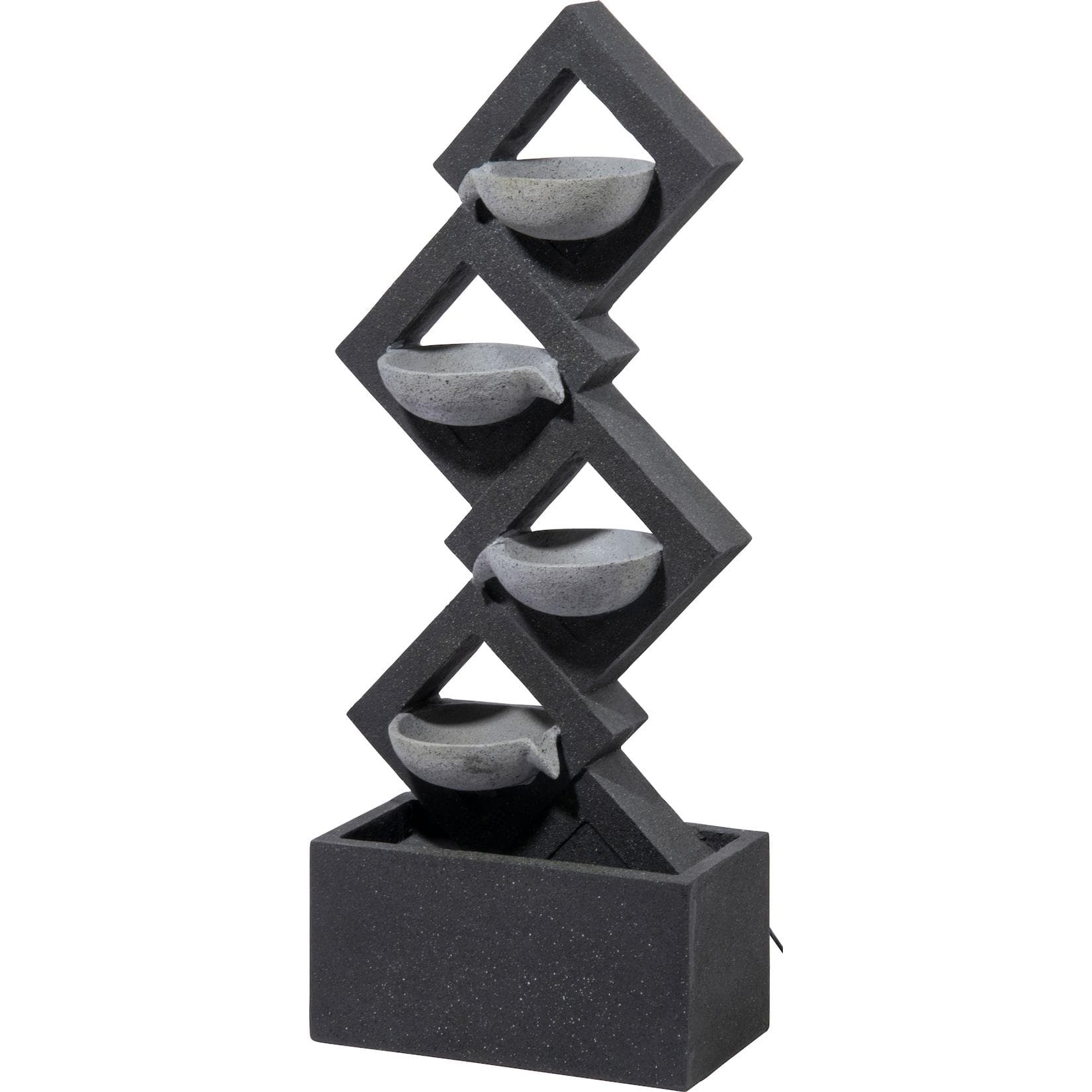 dobar Polyresin-Brunnen eckig 4 Schalen mit Pumpe und LEDs dunkelgrau