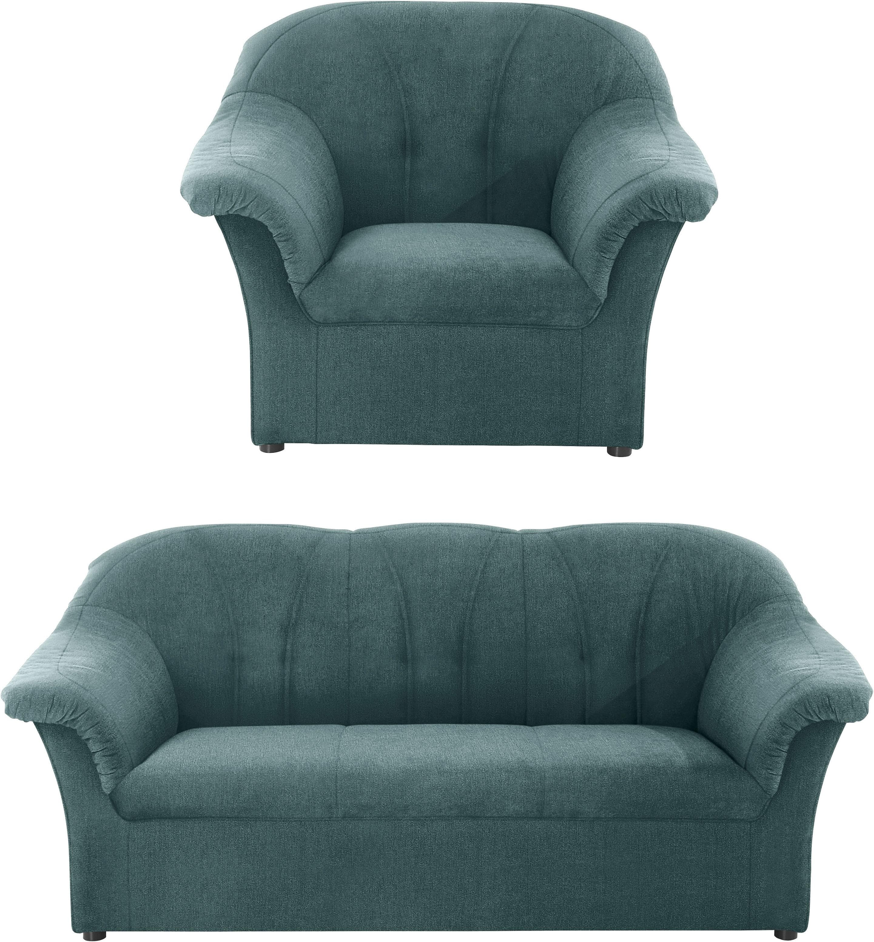 DOMO COLLECTION Polstergarnitur Pegnitz Petrol Chenille-Optik Sessel 3-Sitzer