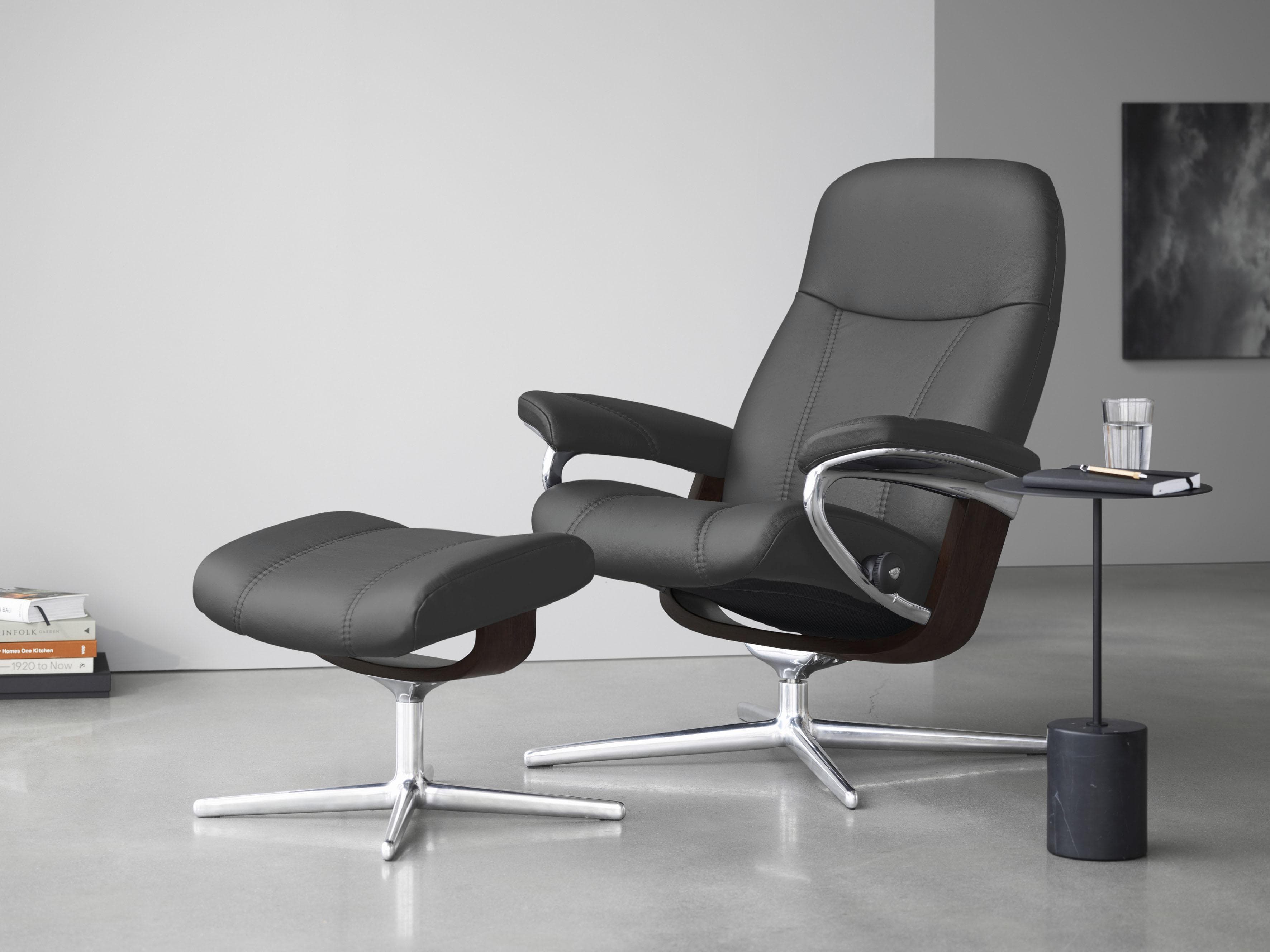 STRESSLESS Consul Relaxsessel Grau Leder BATICK mit Hocker