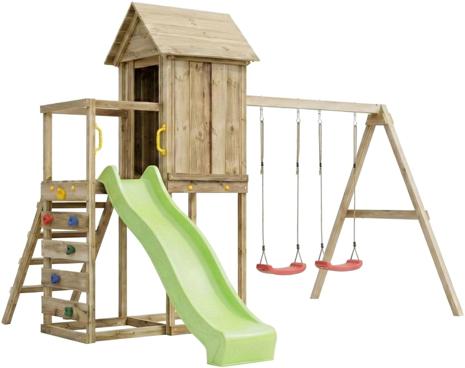 FUNGOO MaxPlay 5 Spielturm Grün mit Rutsche und Schaukel