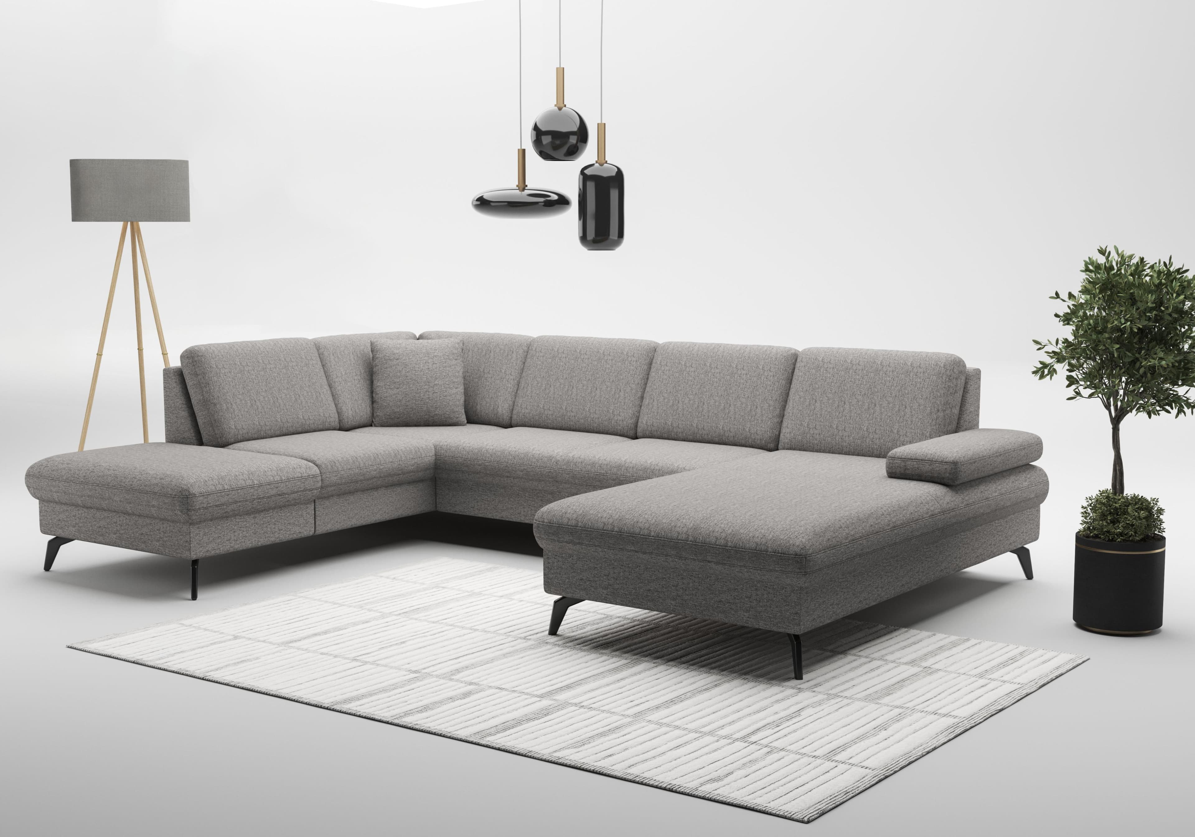 sit&more Wohnlandschaft Morris Jubi U-Form Grau inkl. Armteilfunktion