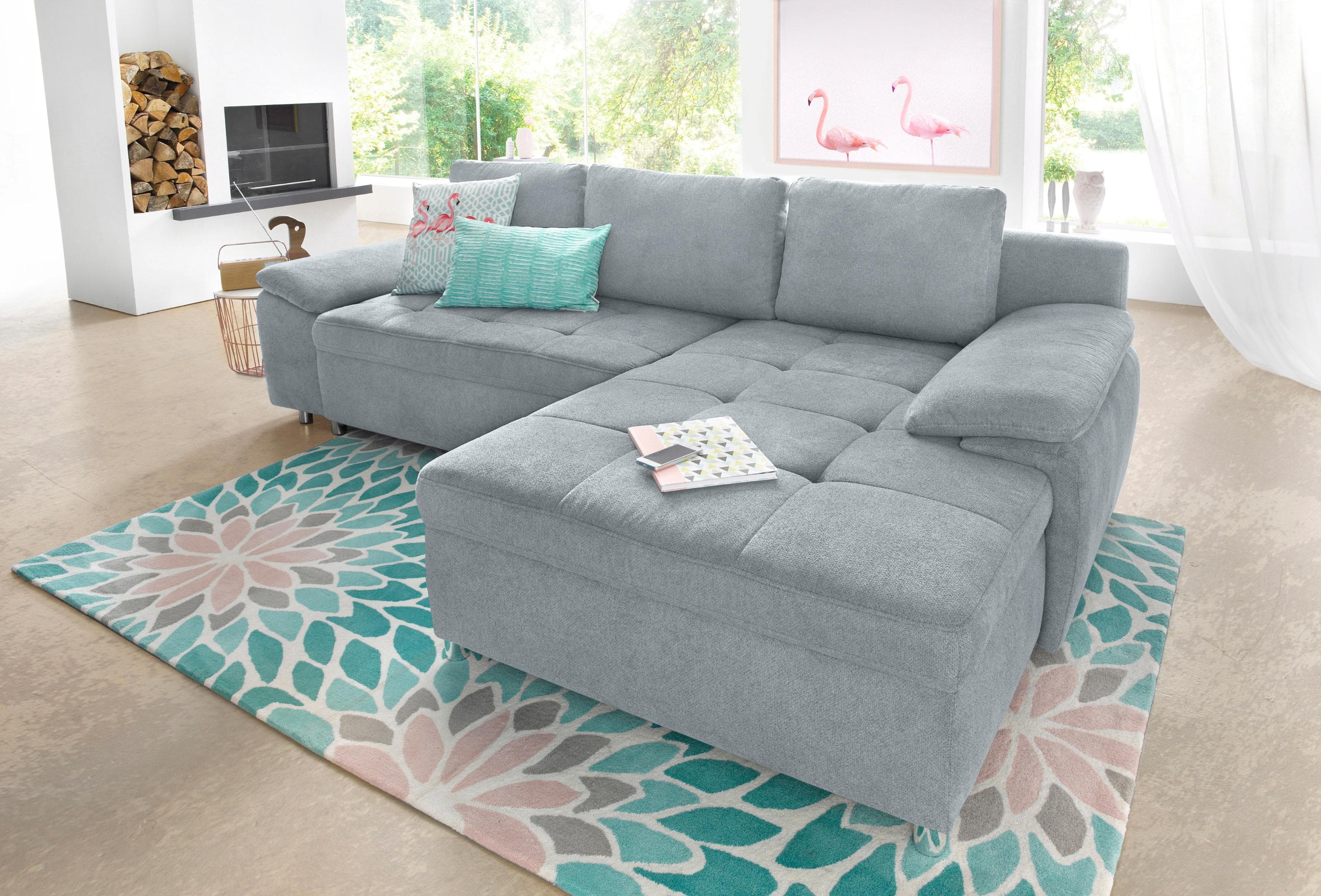 HOME AFFAIRE Ecksofa Labene L-Form hellgrau mit Bettfunktion