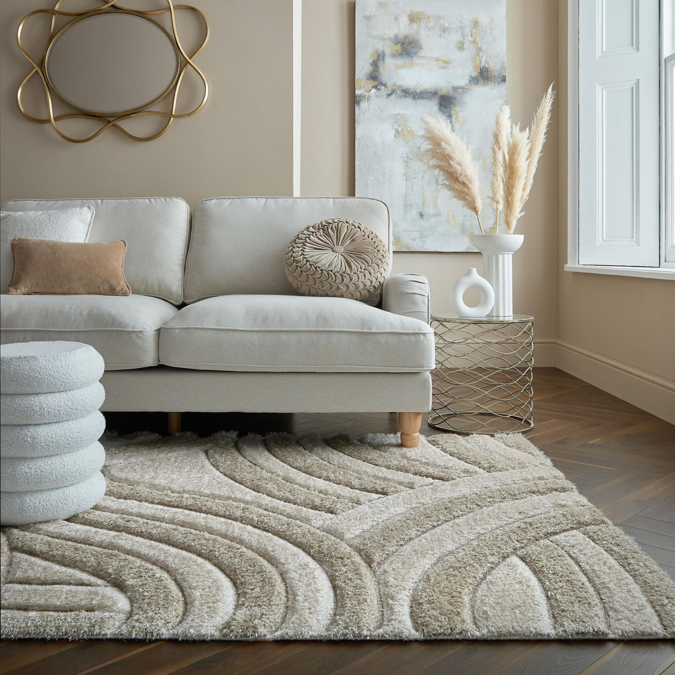 Hochflor-Teppich FLAIR RUGS "Velvet Shaggy" Beige Kunstfaser