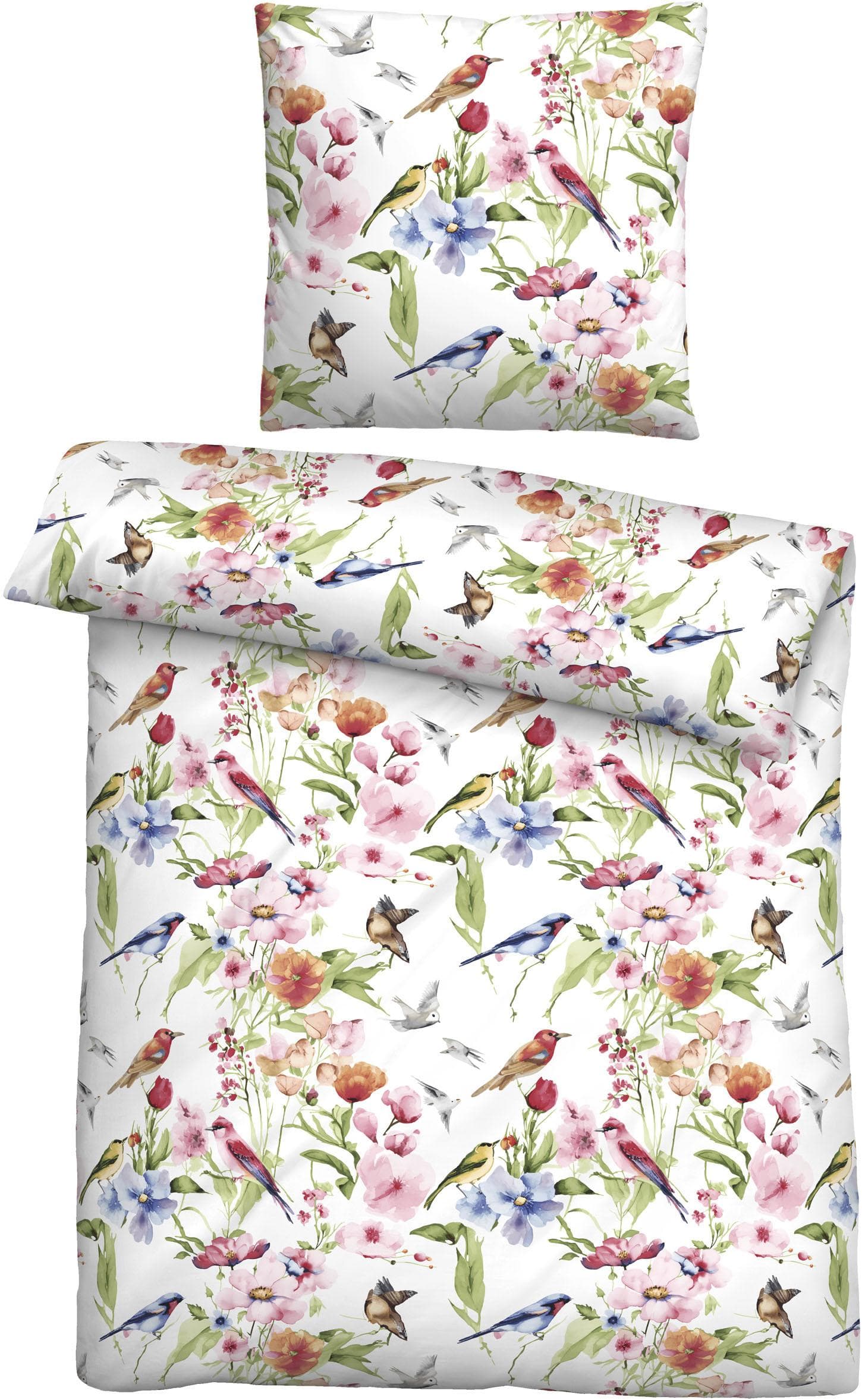 Biberna Mako-Satin Bettwäsche Weiß Floral 135x200 cm