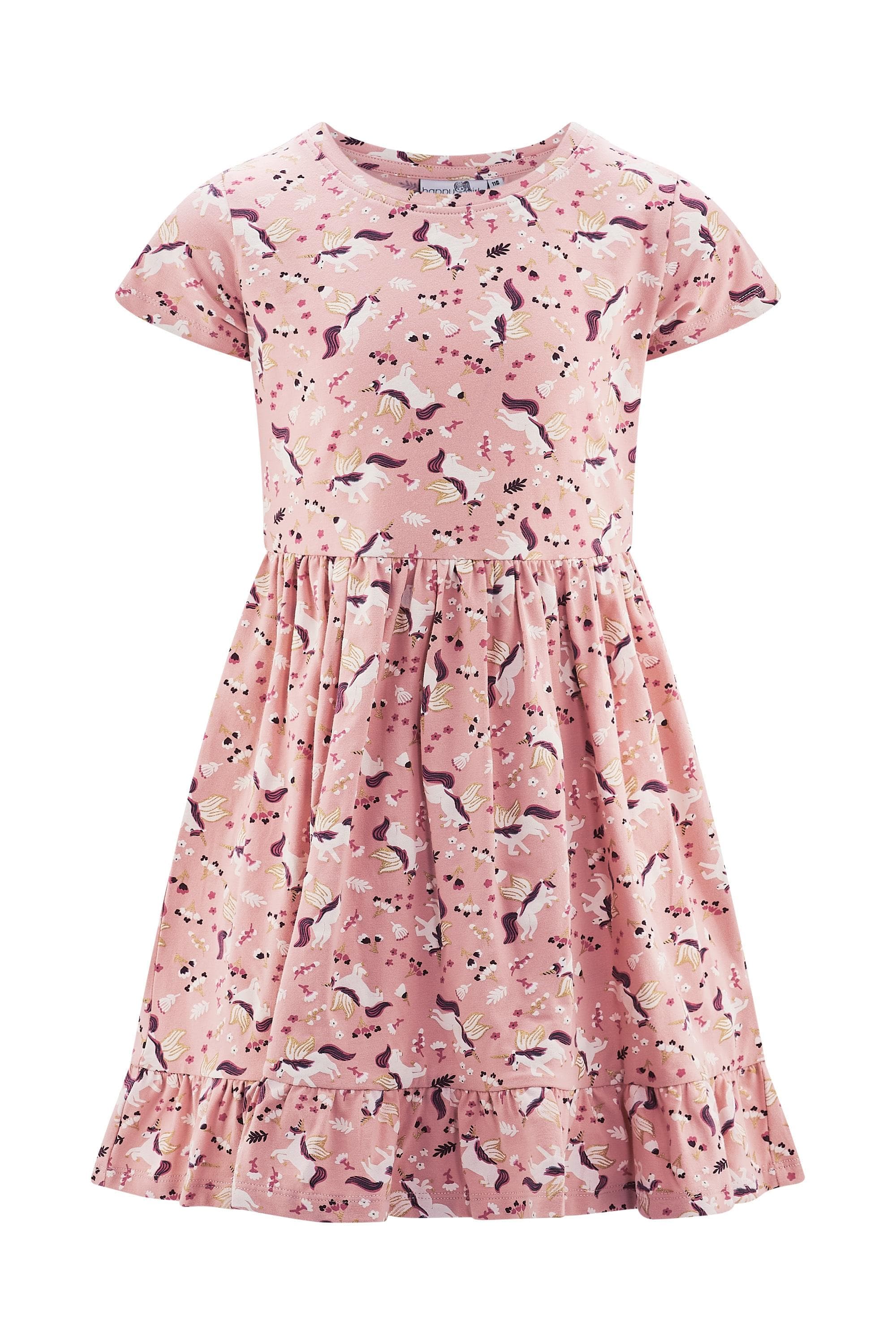 happy girls Sommerkleid Mädchen Einhornprint Rosa Baumwolle