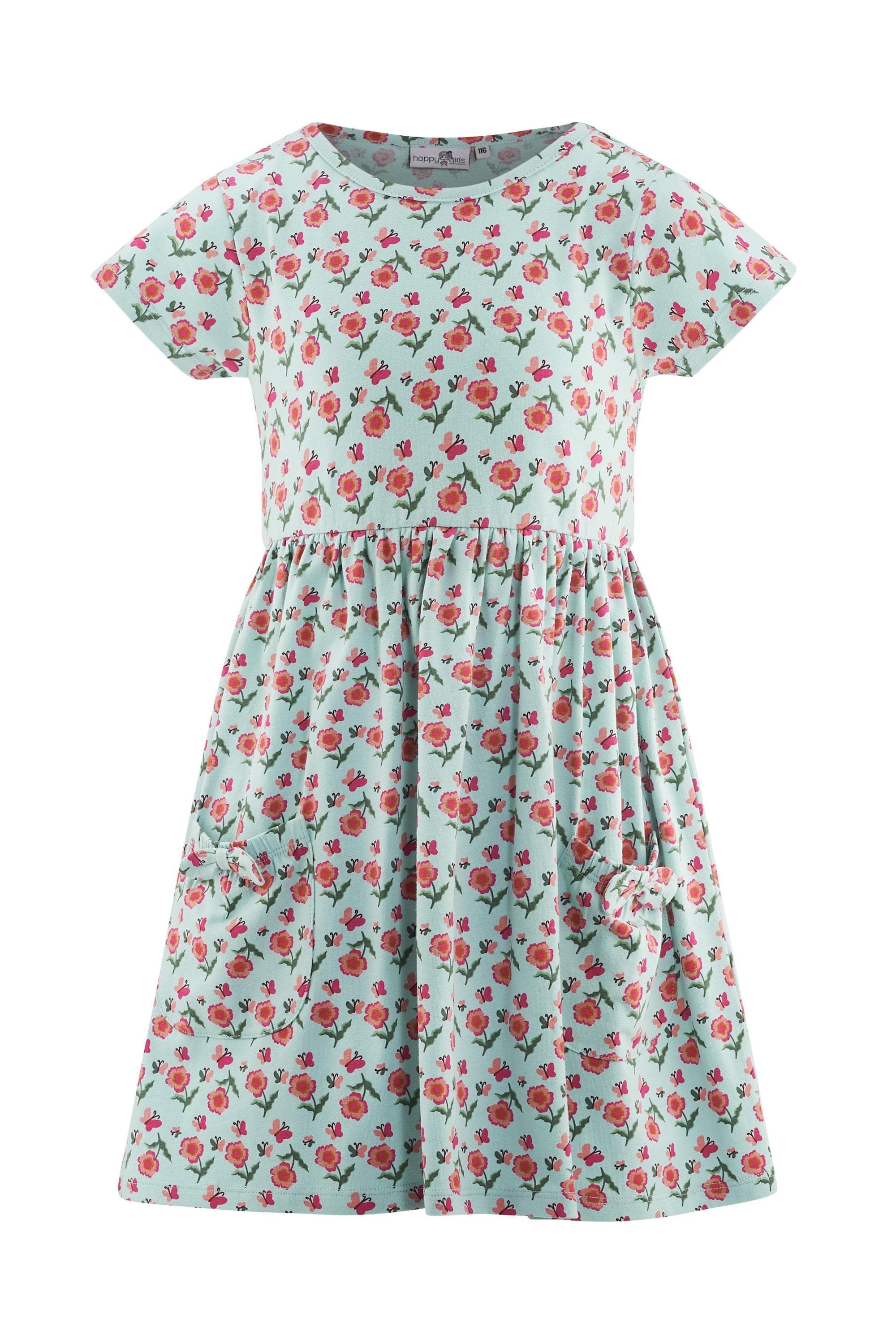 happy girls Sommerkleid Mädchen Blumen-Print Baumwolle ice blau