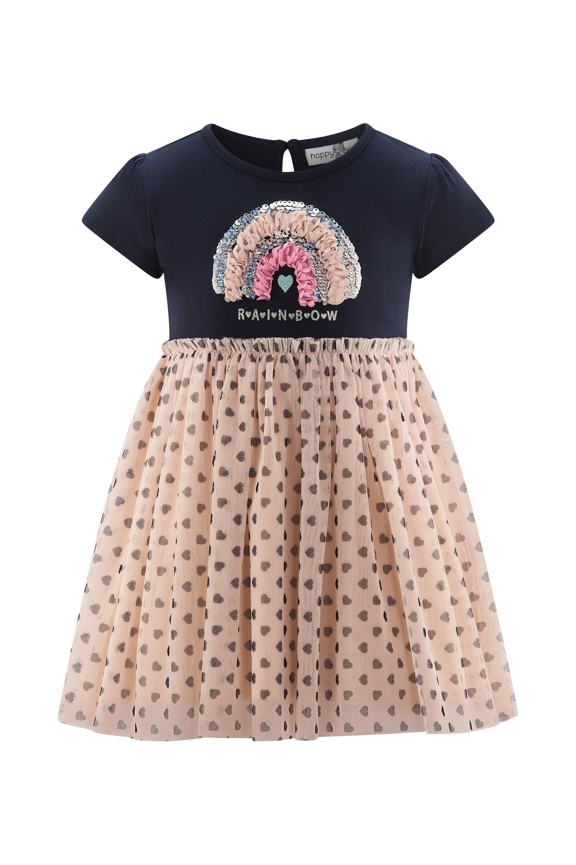 happy girls Sommerkleid Mädchen navy Jersey-Baumwolle Tüllrock