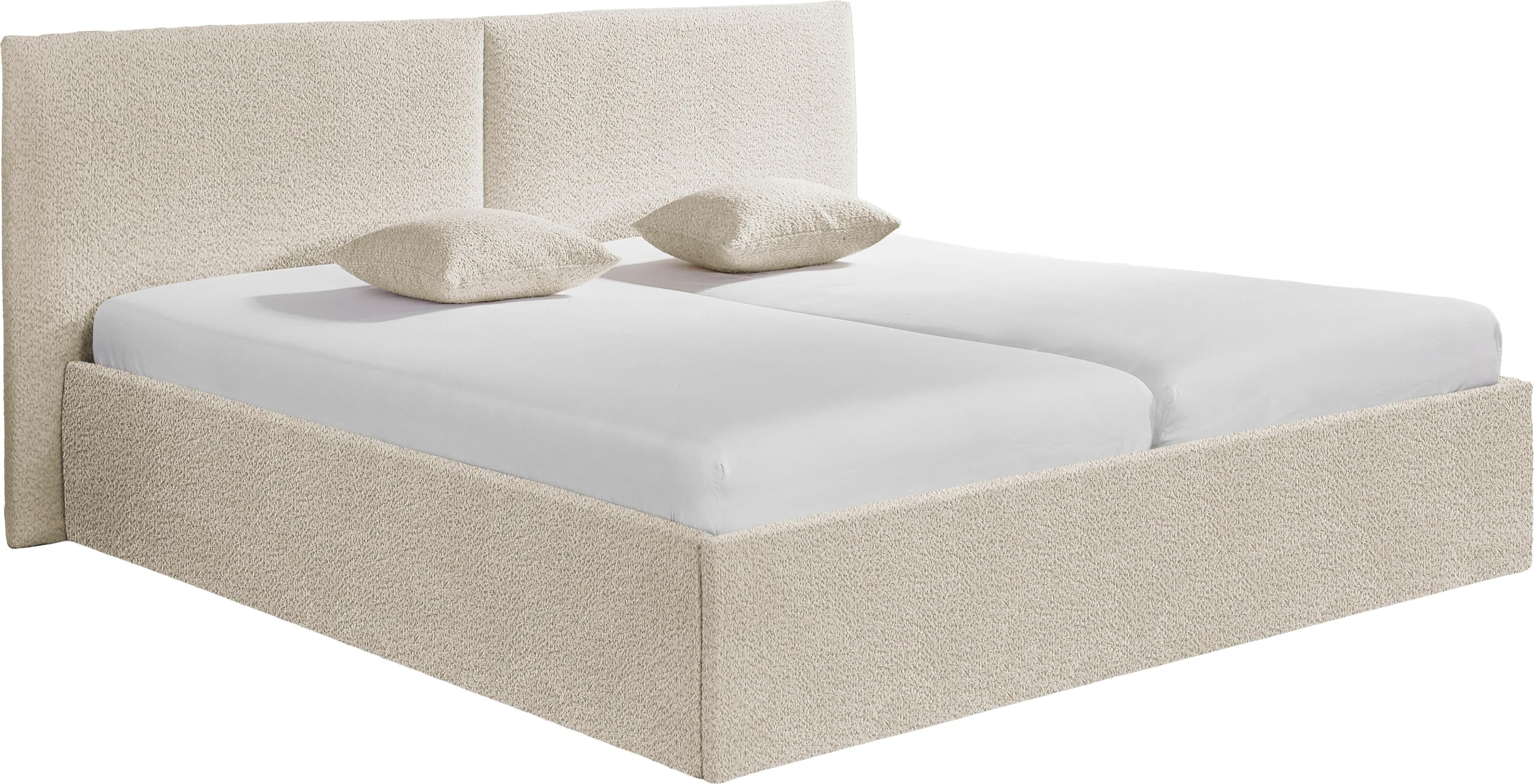 Polsterbett hellbeige Bouclé 208x210cm mit Matratze