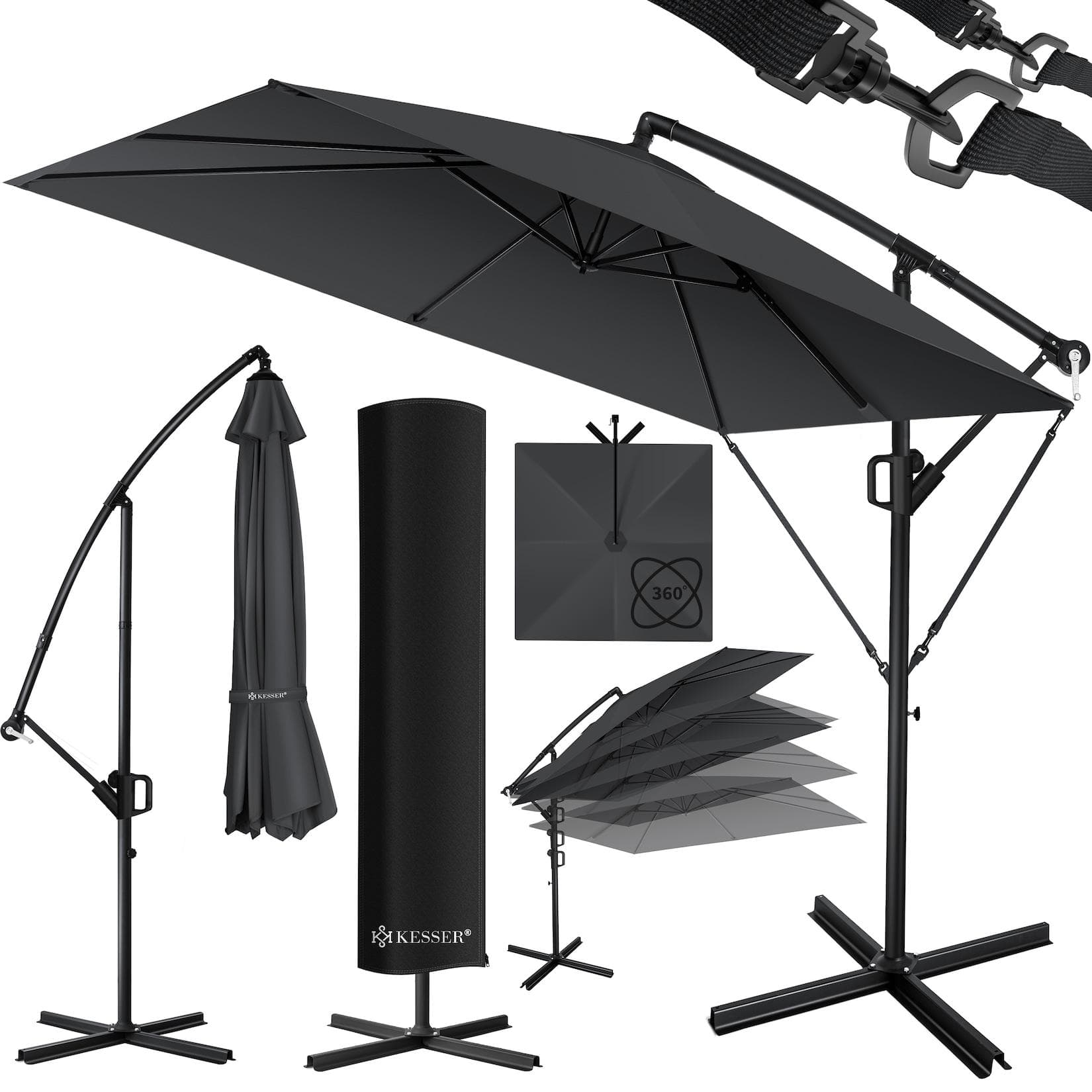 KESSER Ampelschirm Ø350cm Sonnenschirm inkl. Abdeckung & Windsicherung, wetterfest