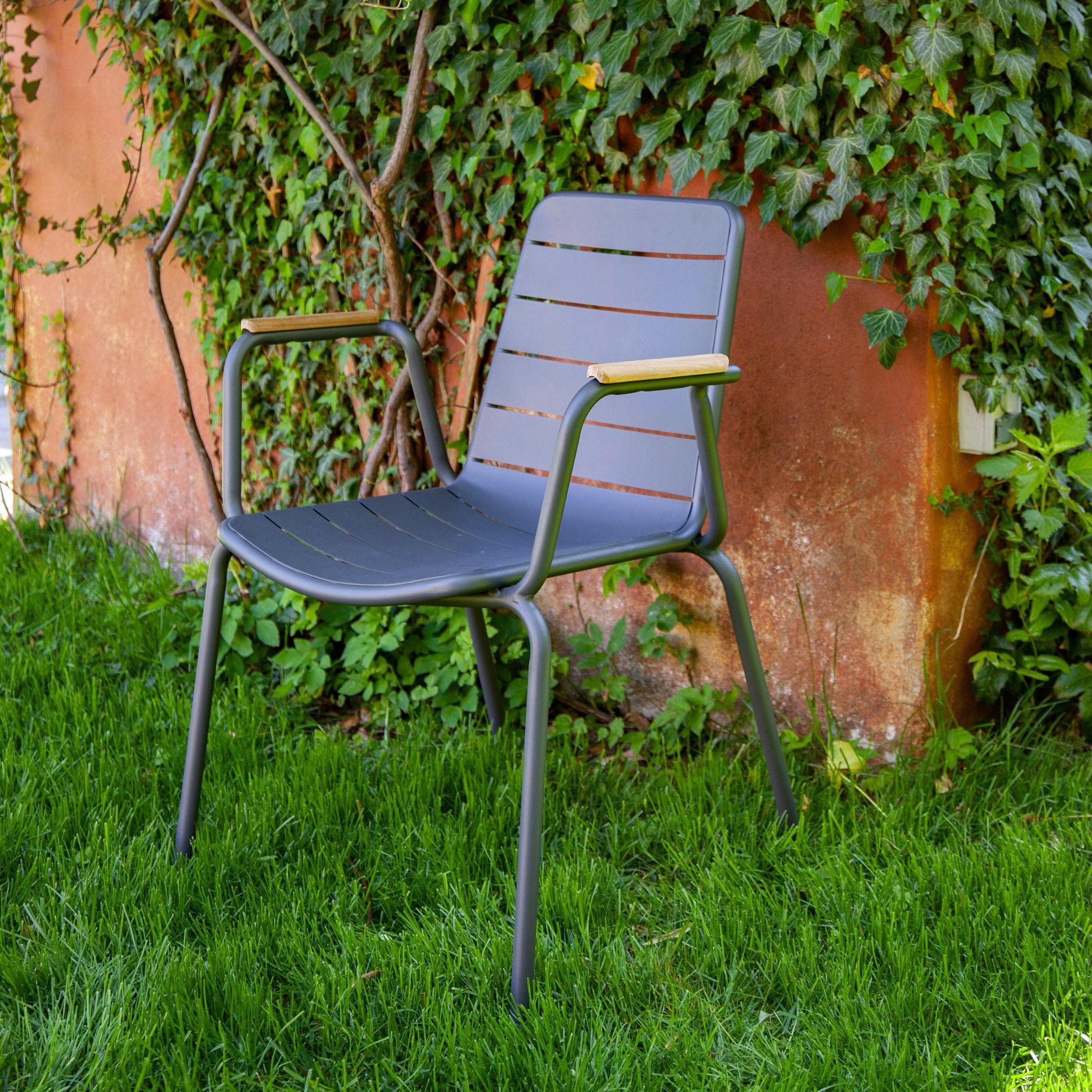 Gartenstuhl Parc Stapelbar Anthrazit/Teak