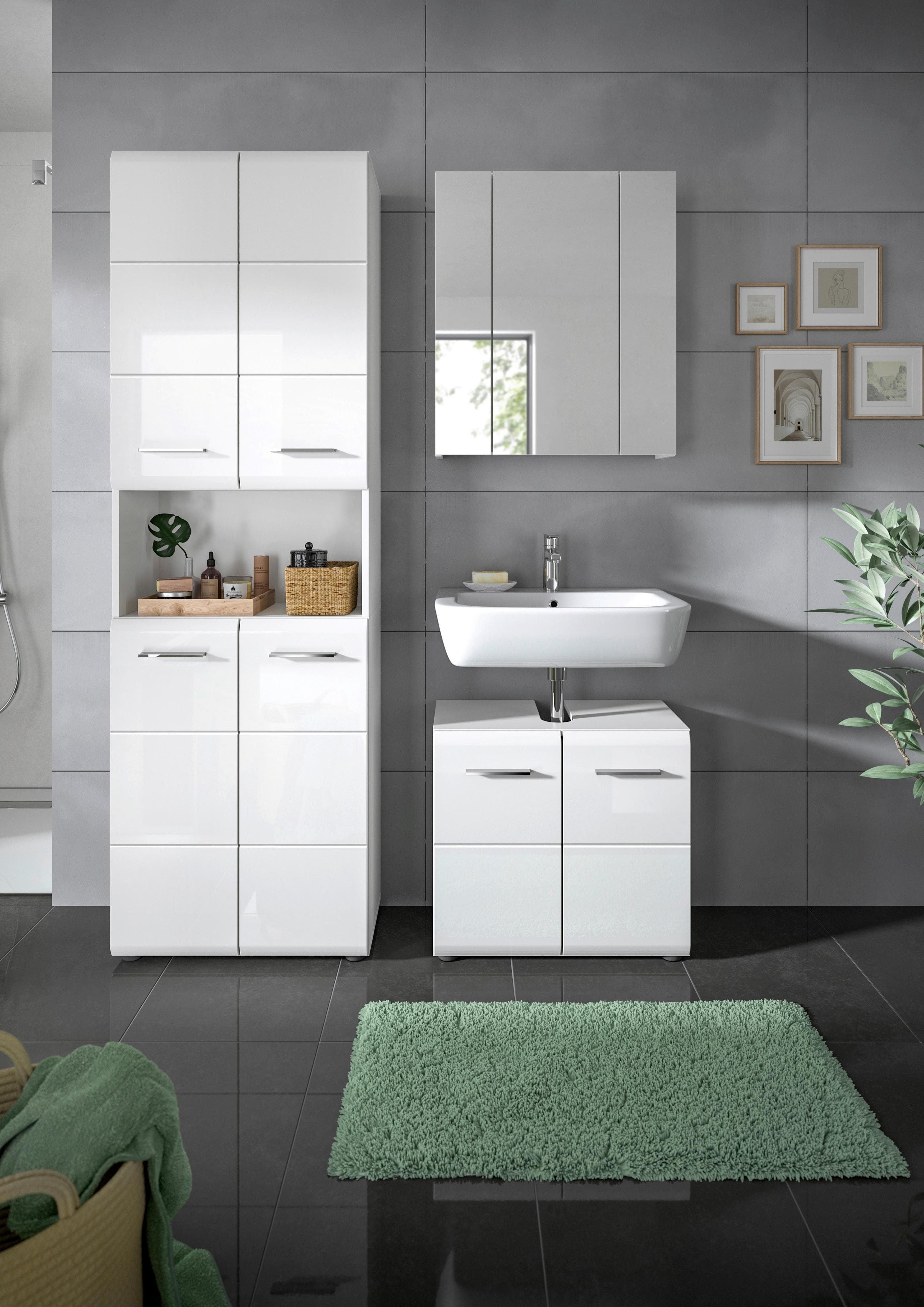Badezimmer-Set ICE 3-teilig Weiß Hochglanz