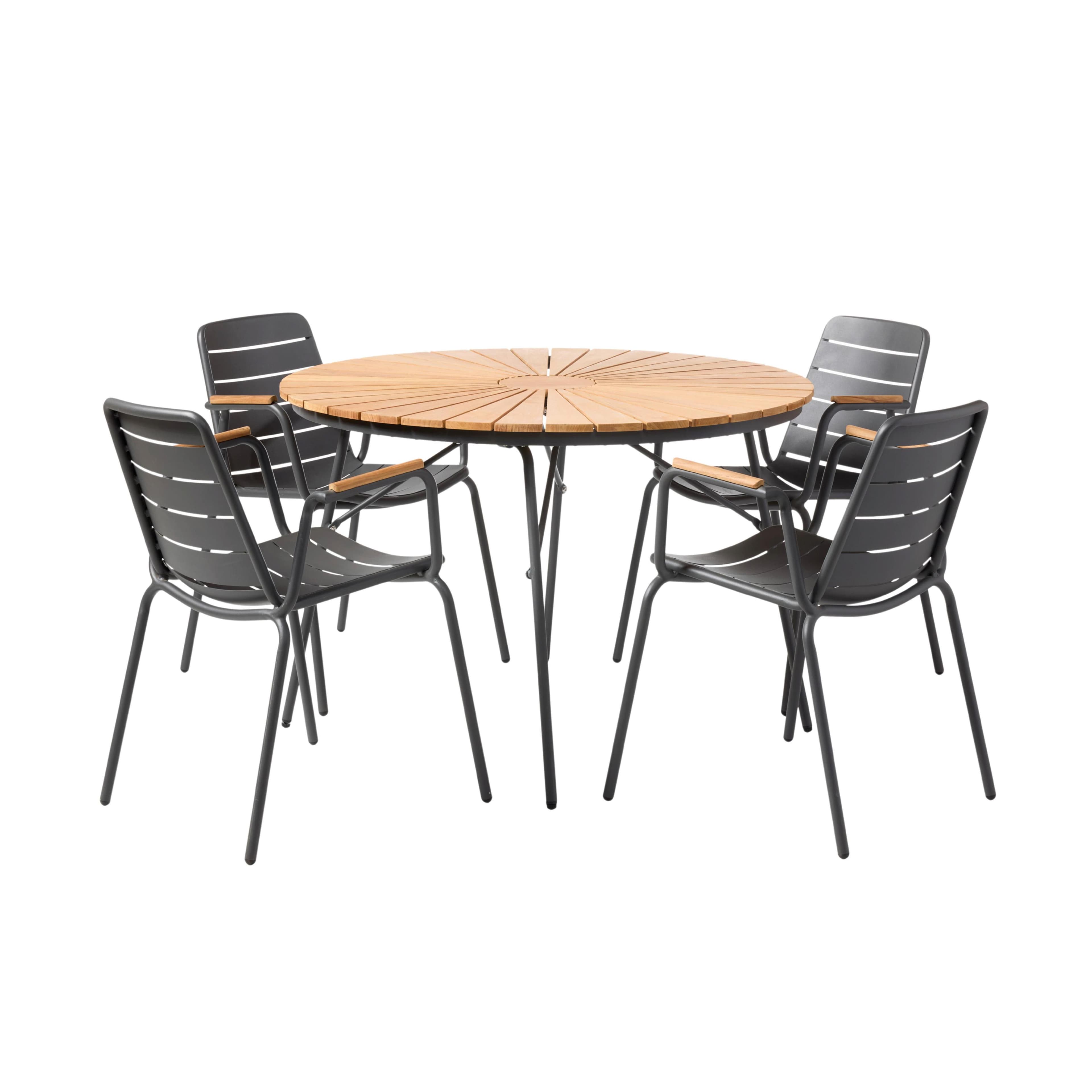 Gartentischgruppe Anthrazit/Teak 5-tlg. Aluminium & Teakholz