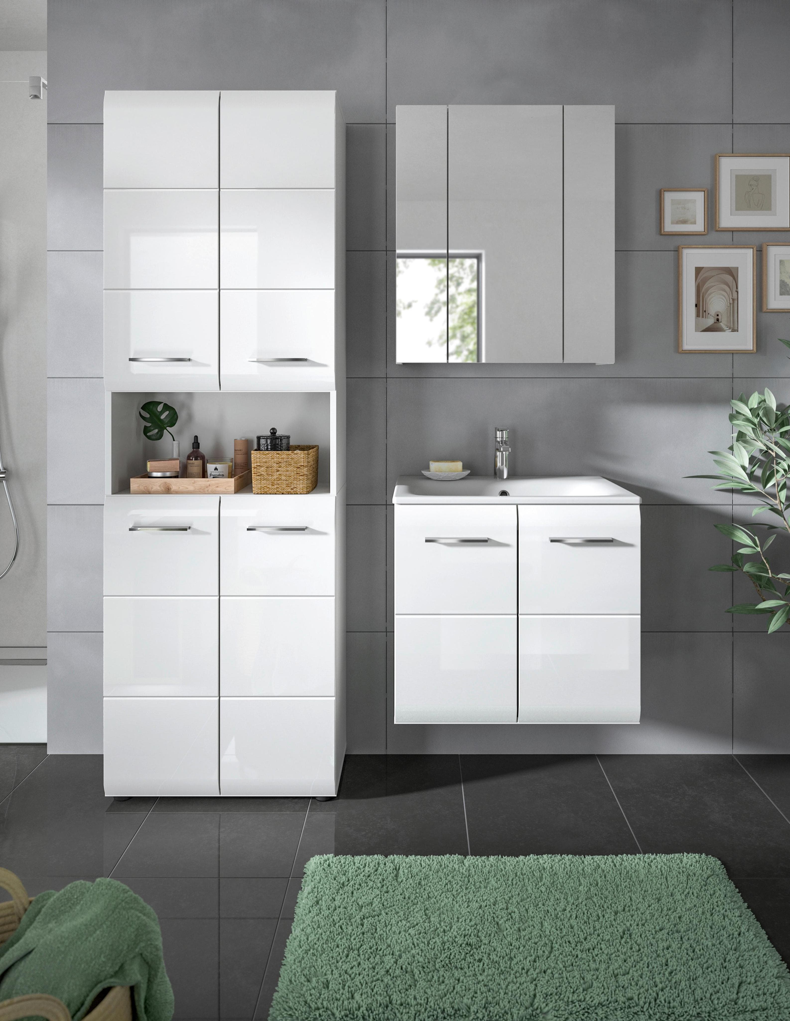 Badezimmer Ice 4-tlg. Waschtisch mit Schrank Weiß