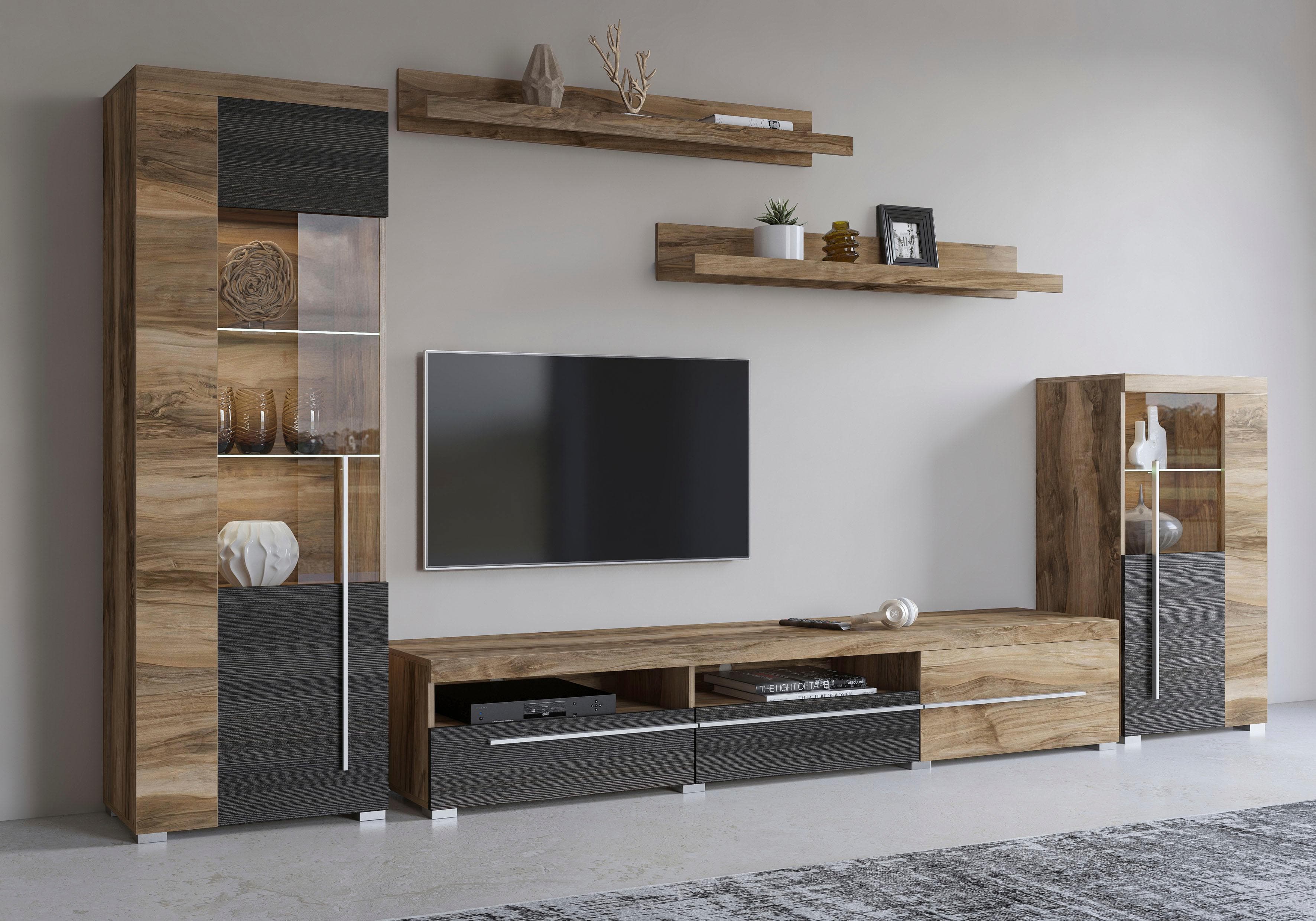 OTTO HOME Wohnwand Roger 5-tlg. Braun Glas Metall Modern